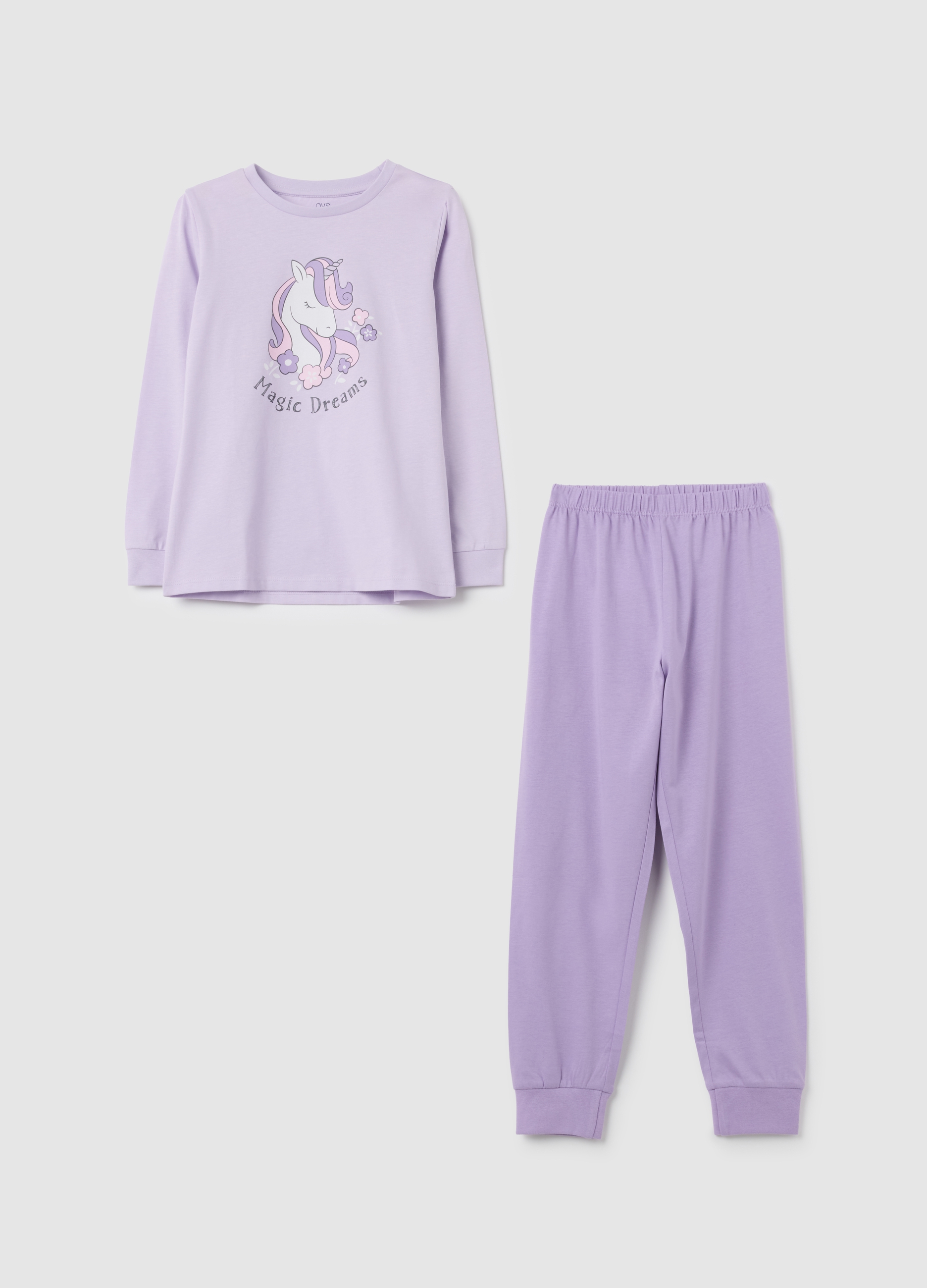 Pigiama Lilla Con Unicorno E Fiori Stampati, Niña, Lila, Talla: 5-6