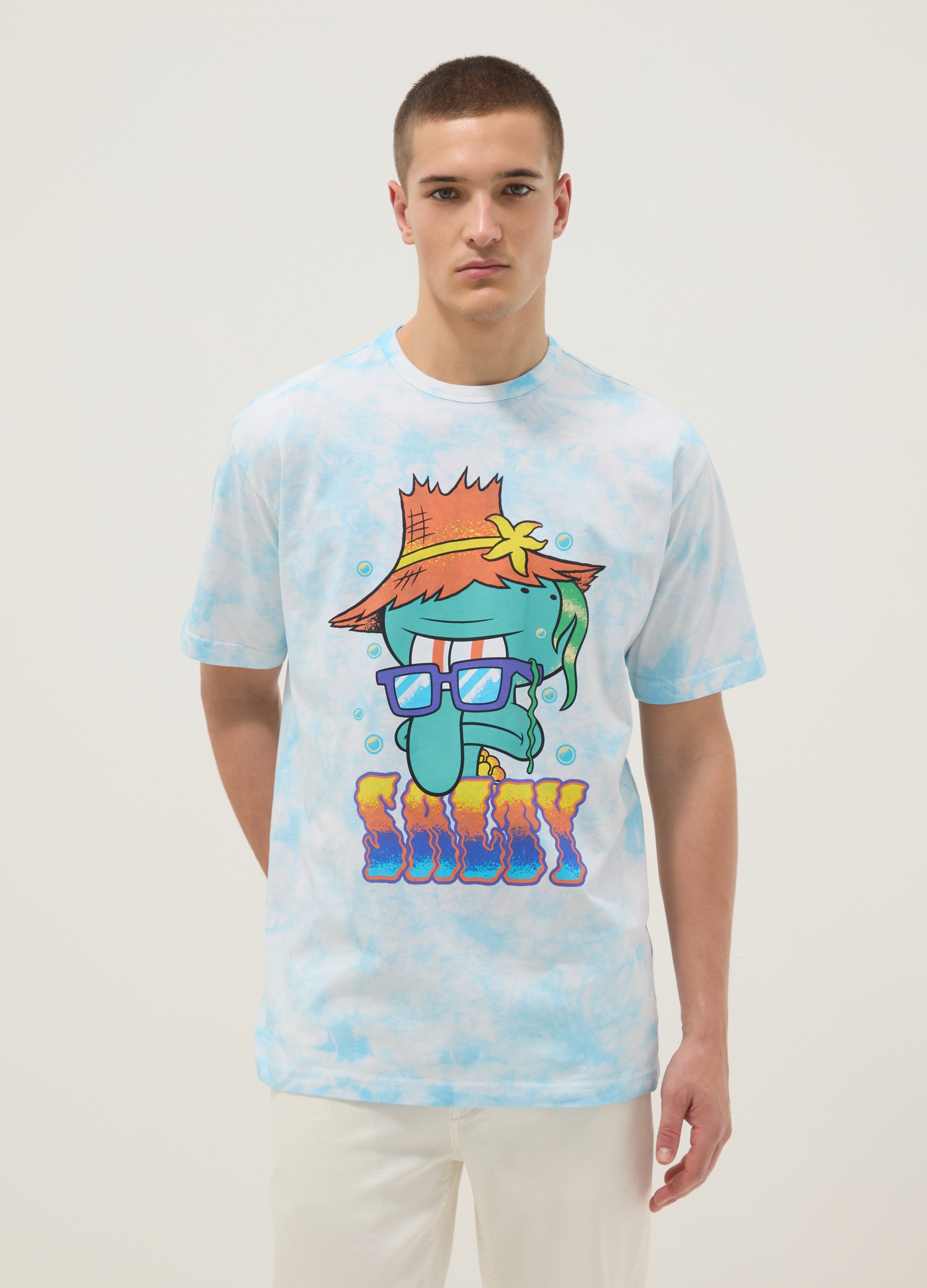 J LICENZE U.SICEM, T-shirt In Puro Cotone Azzurra Regular Fit Con Stampa Squidward, Uomo, Azzurro, Taglia: M