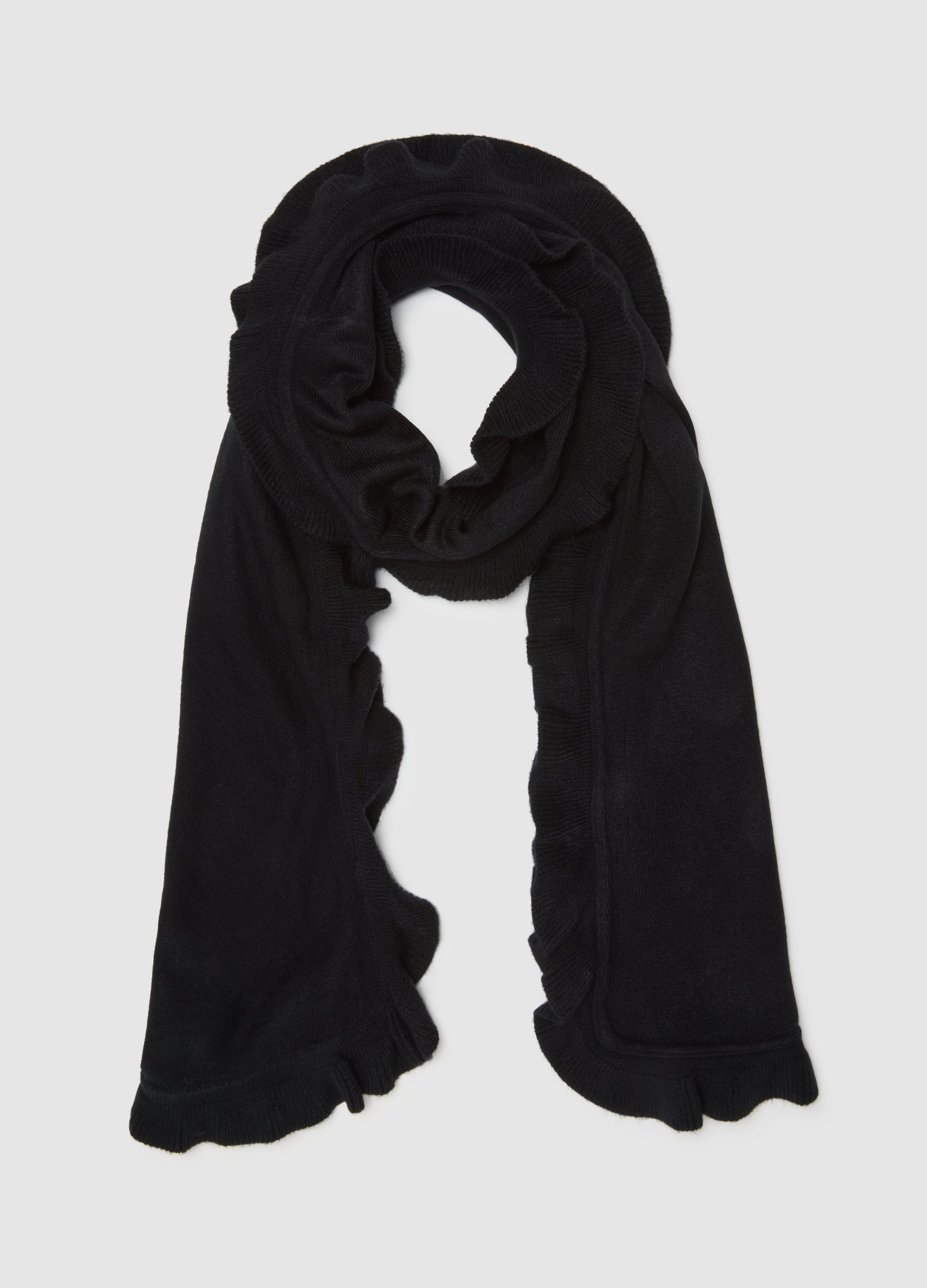 Sciarpa Nera Con Volant, Mujer, Gunmetal, Talla: FASUL