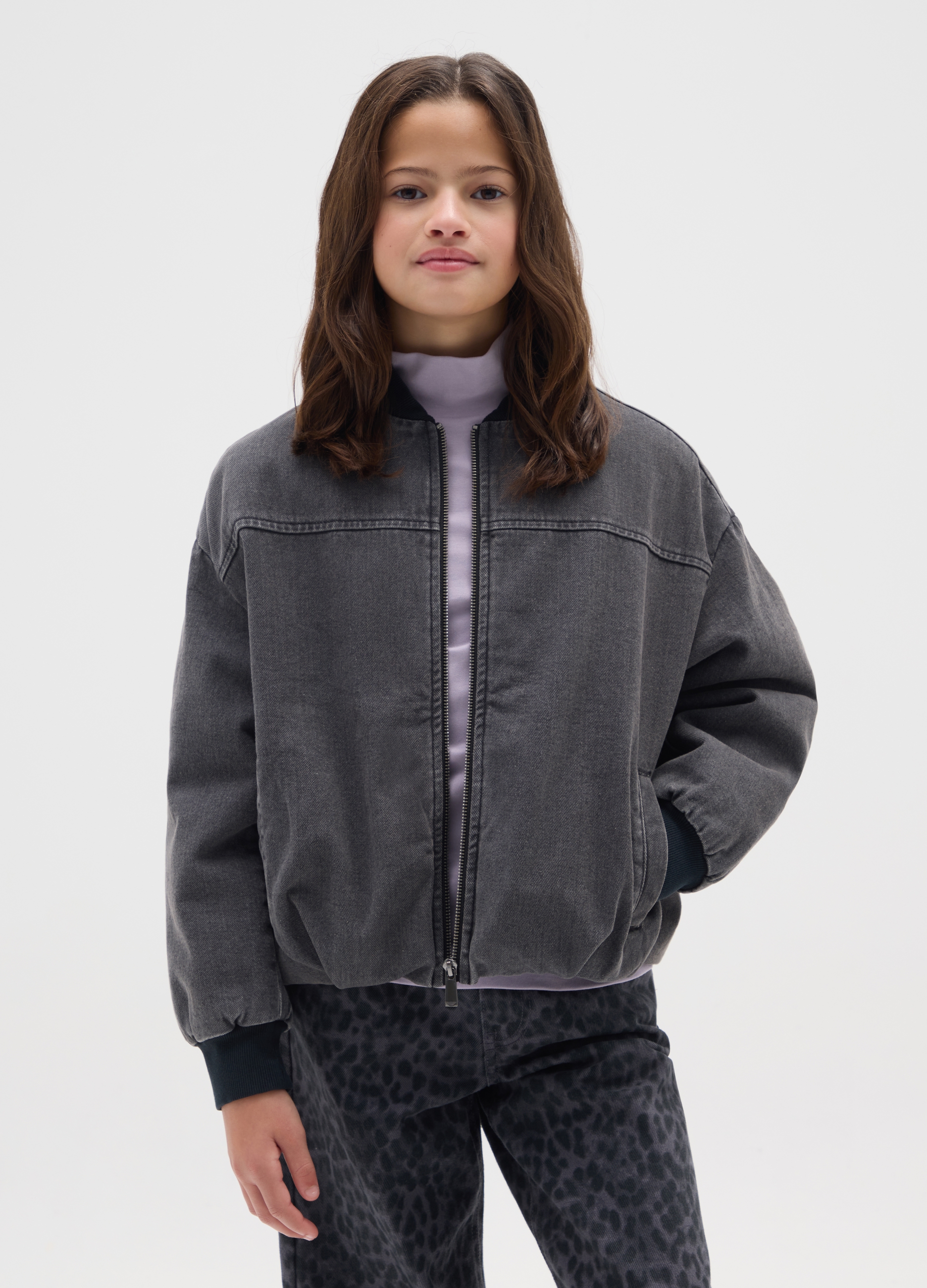 REPUBLIC OF DENIM, Bomber Da Ragazza In Puro Cotone Grigio E Vestibilità Over, Bambina, Multicolor, Taglia: 10-11