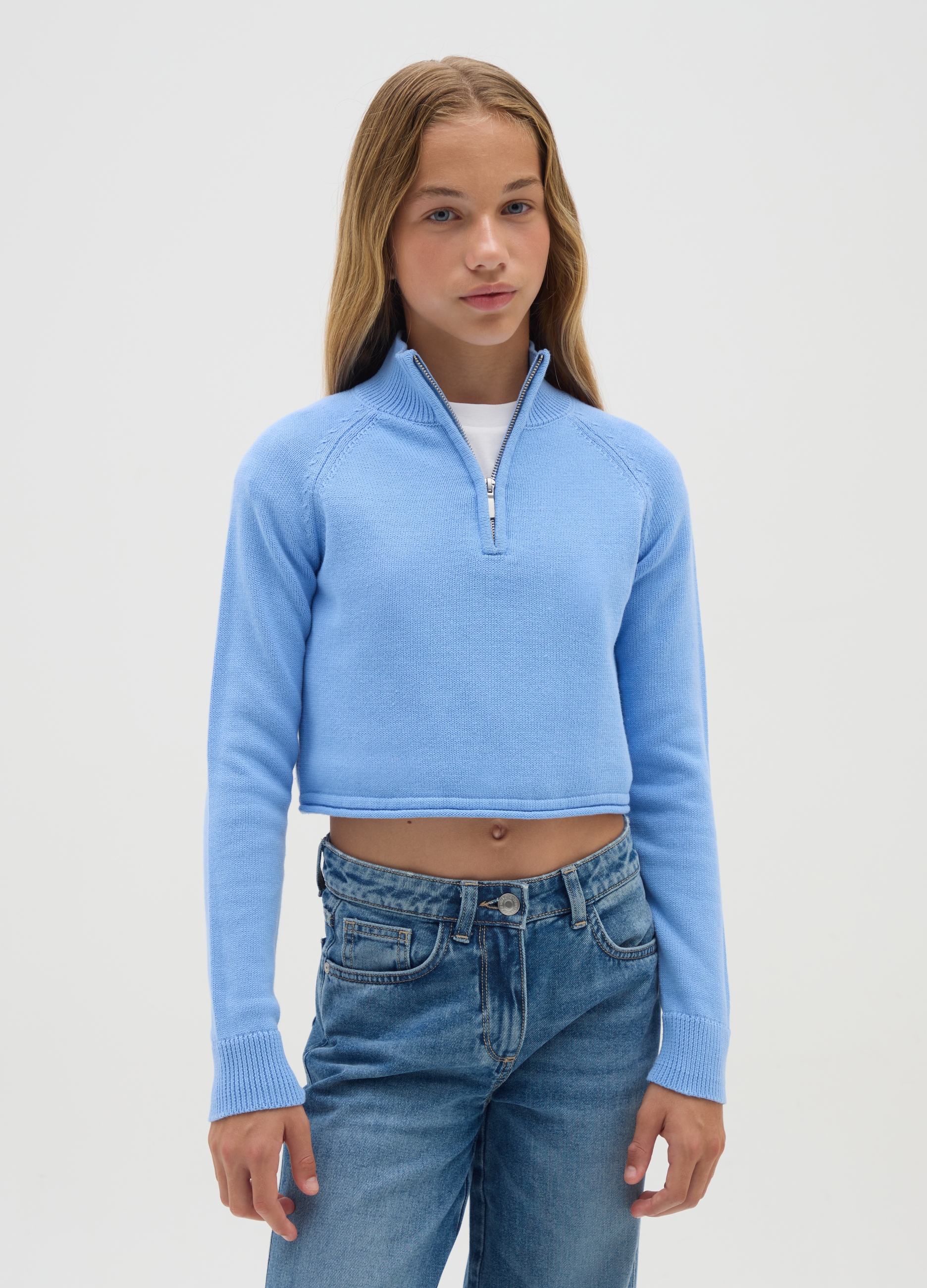 OVS, Mädchenkorb-pullover Aus Reinem Baumwolle In Blauem Regular-fit, Mädchen, Himmelblau, Größe: 10-11