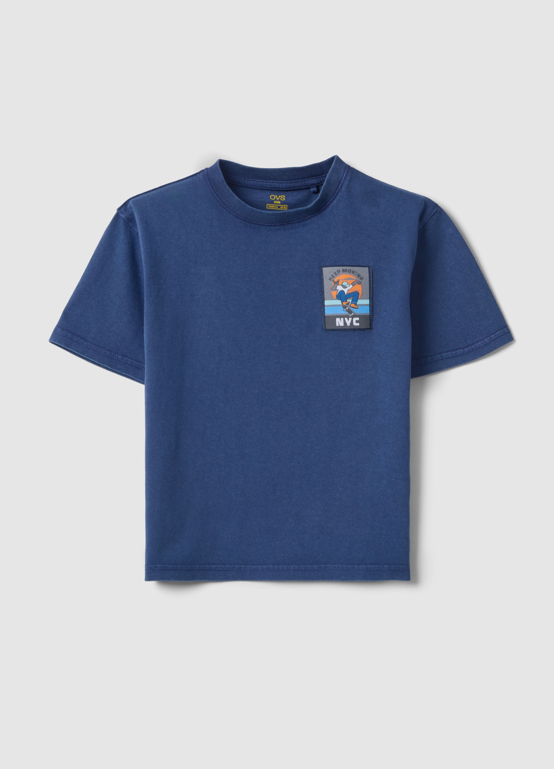 OVS KIDS, Camiseta Azul De Niño Regular Fit De Algodón Puro Con Parche, Niño, Azul océano, Talla: 4-5