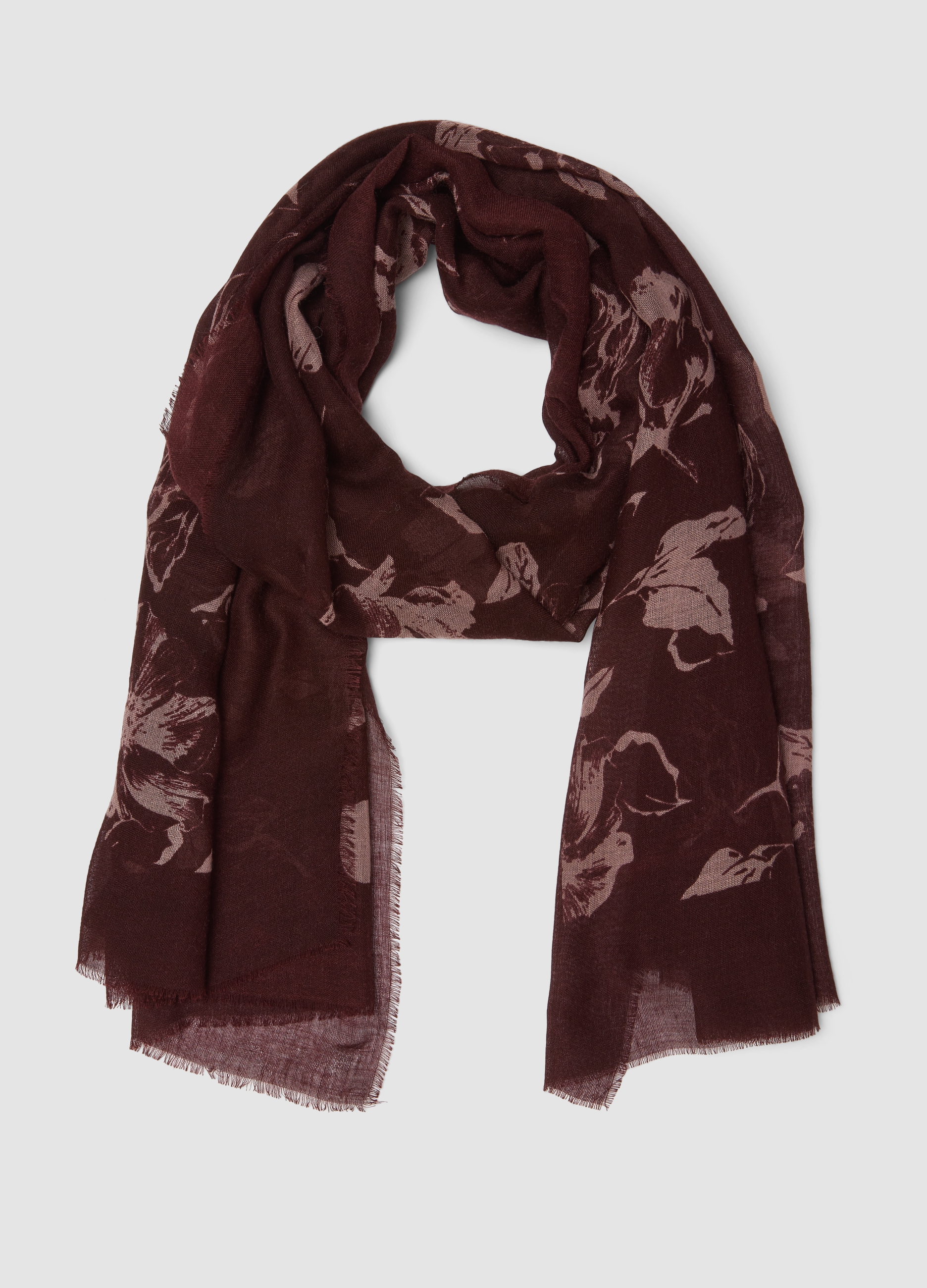 OVS, Sciarpa Marrone In Misto Lana Con Fantasia Floreale, Donna, Marrone, Taglia: ONE SIZE
