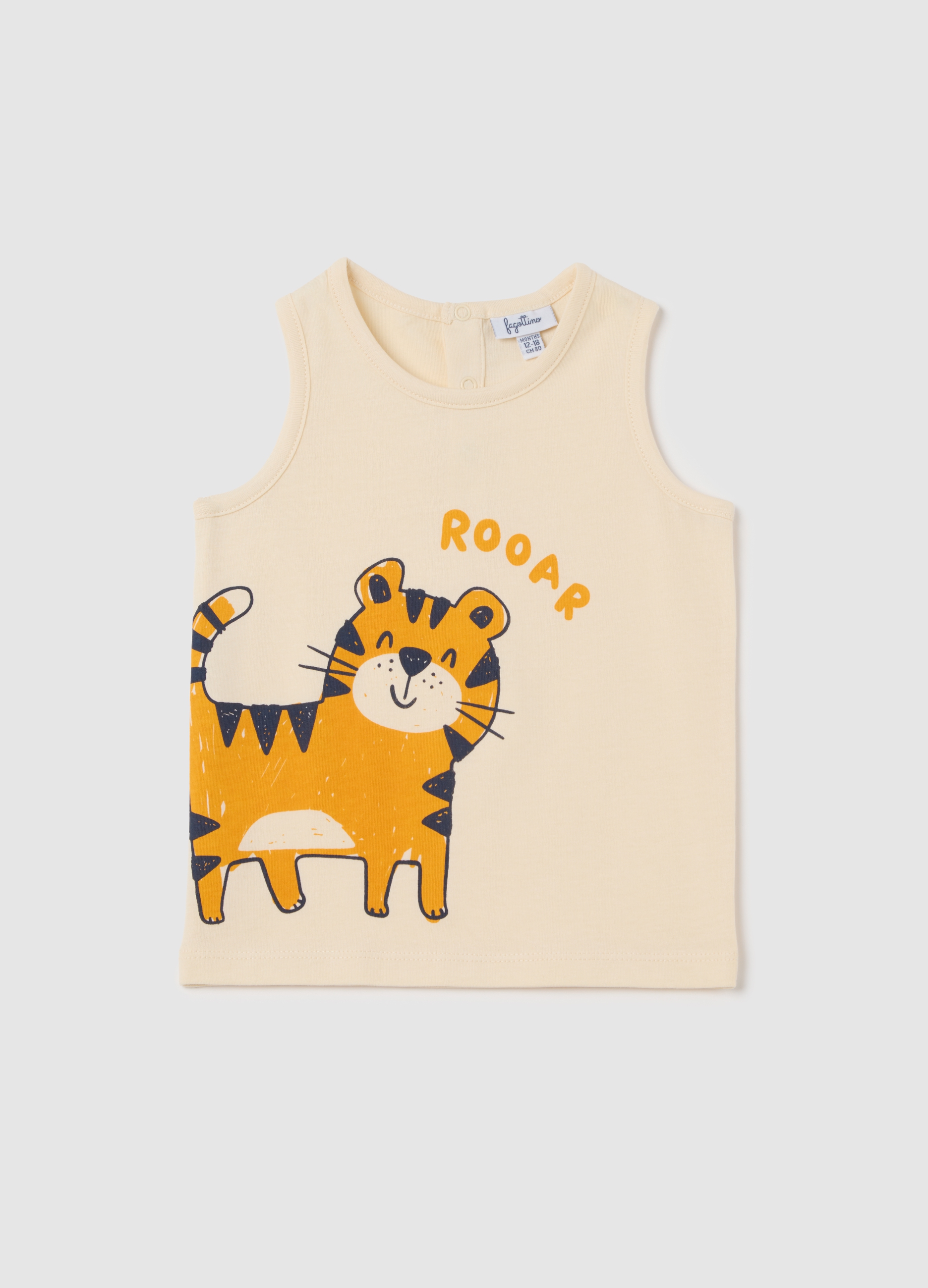 FAGOTTINO, Canottiera Da Neonato In Puro Cotone Beige Regular Fit Con Stampa, Bambino, Beige, Taglia: 12-18