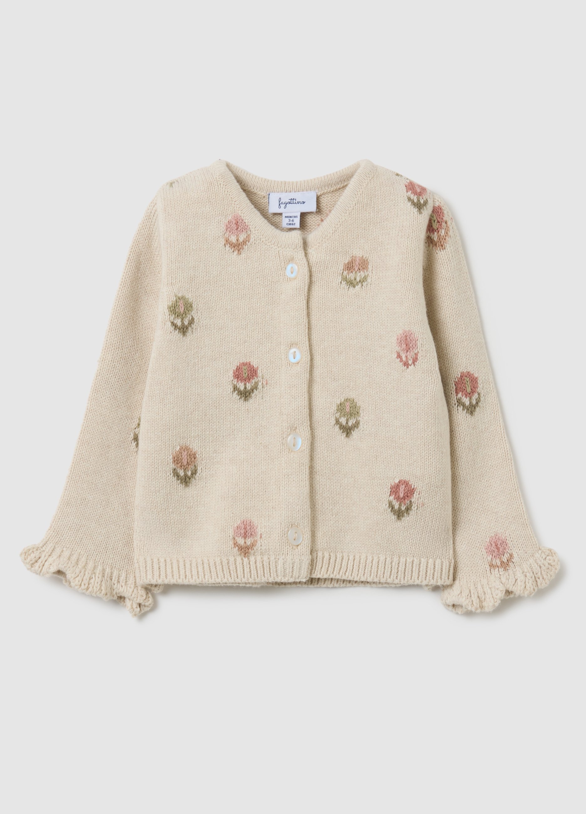 FAGOTTINO, Cardigan Da Neonata In Puro Cotone Beige Con Bottoni, Beige, Taglia: 3-6