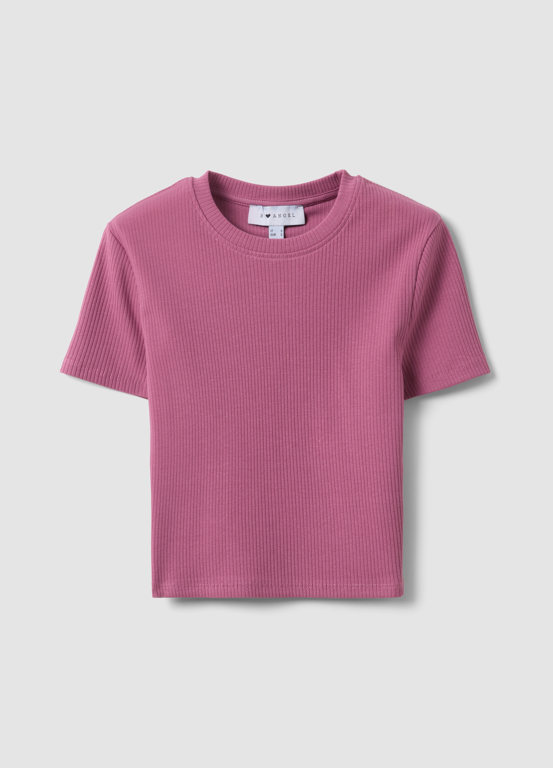 B.ANGEL, Camiseta Ajustada Rosa De Canalé En Algodón Elástico, Mujer, Rosa Oscuro, Talla: 36