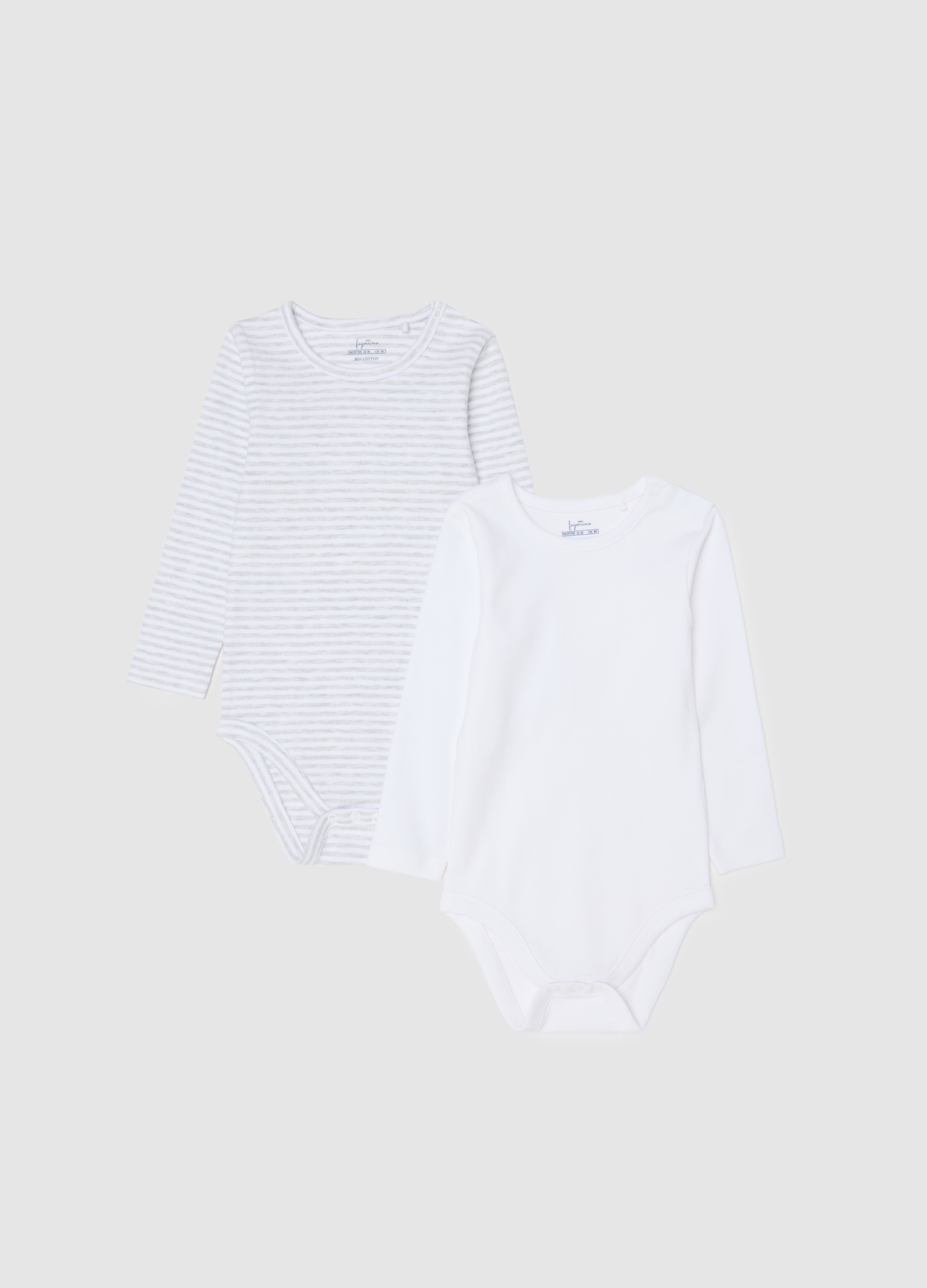 Paquete De Dos Bodies Para Bebé De Algodón Puro Multicolor Con Mangas Largas, Unisex, Blanco/gris, Talla: 24-30