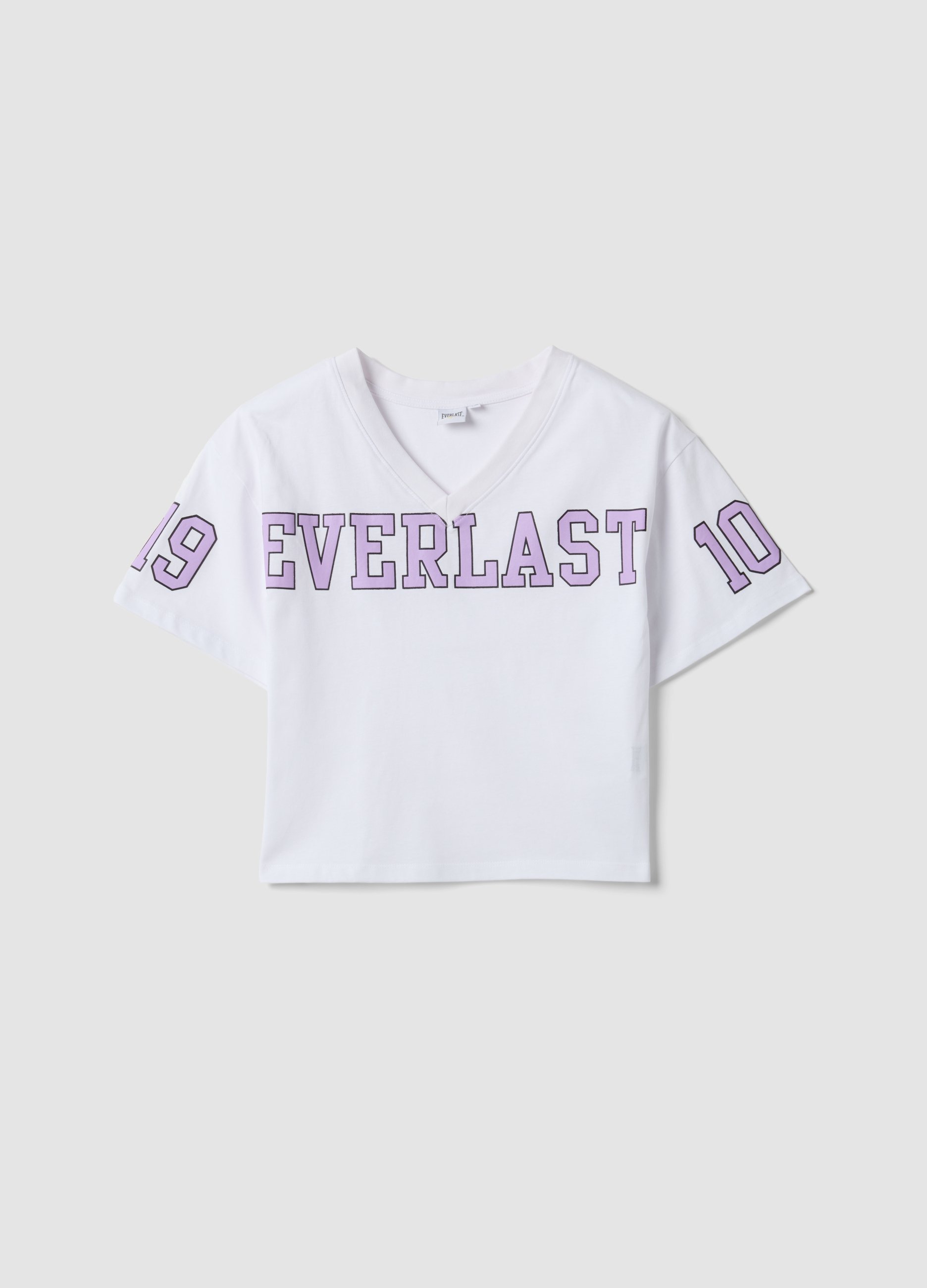 EVERLAST, Camiseta Blanca De Algodón Puro Con Cuello En V, Niña, Blanco/morado, Talla: 11-12