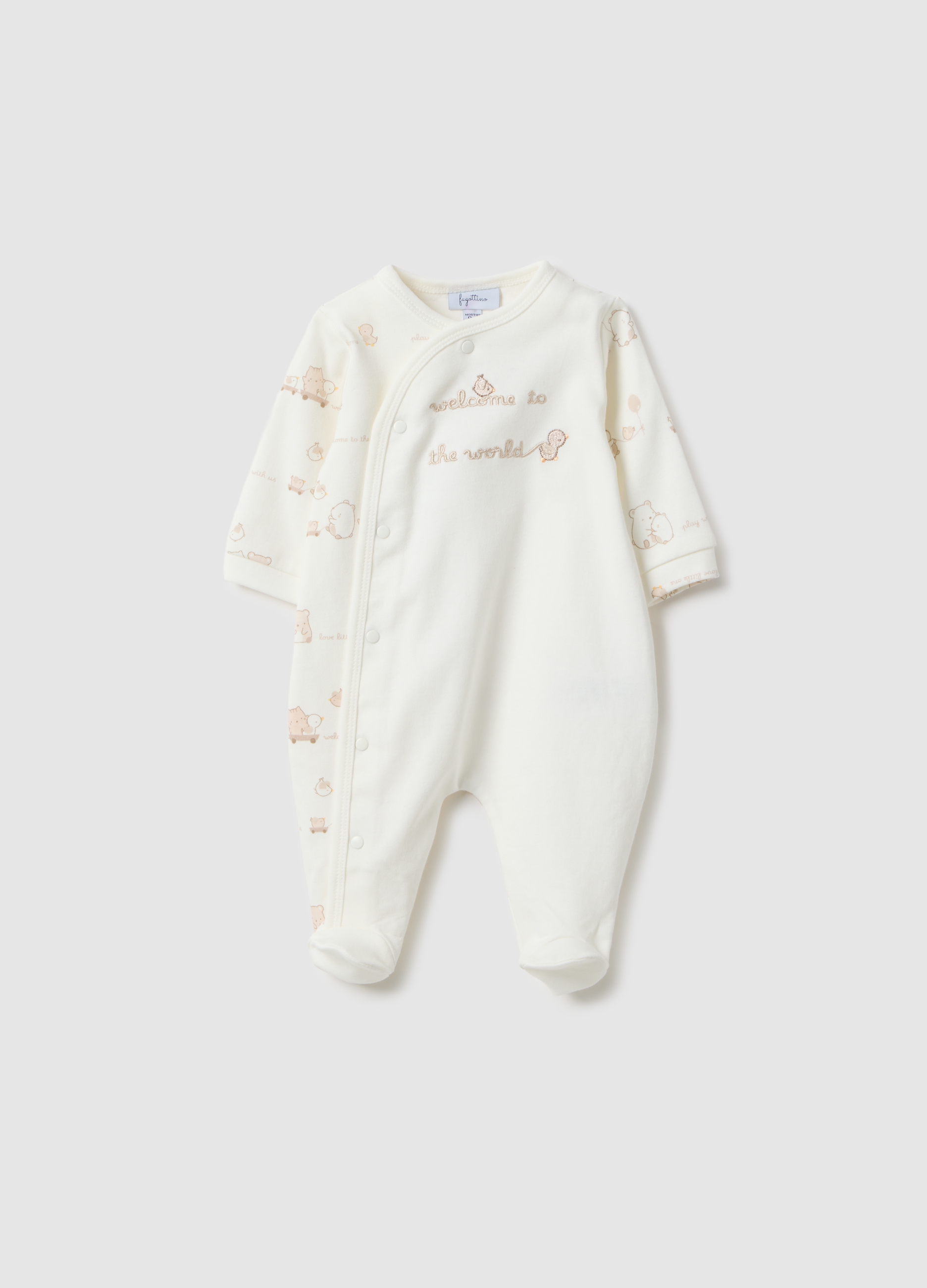 FAGOTTINO, Tutina Bianca Da Neonato In Puro Cotone Con Maniche Lunghe E Ricami, Unisex, Bianco, Taglia: 0-1