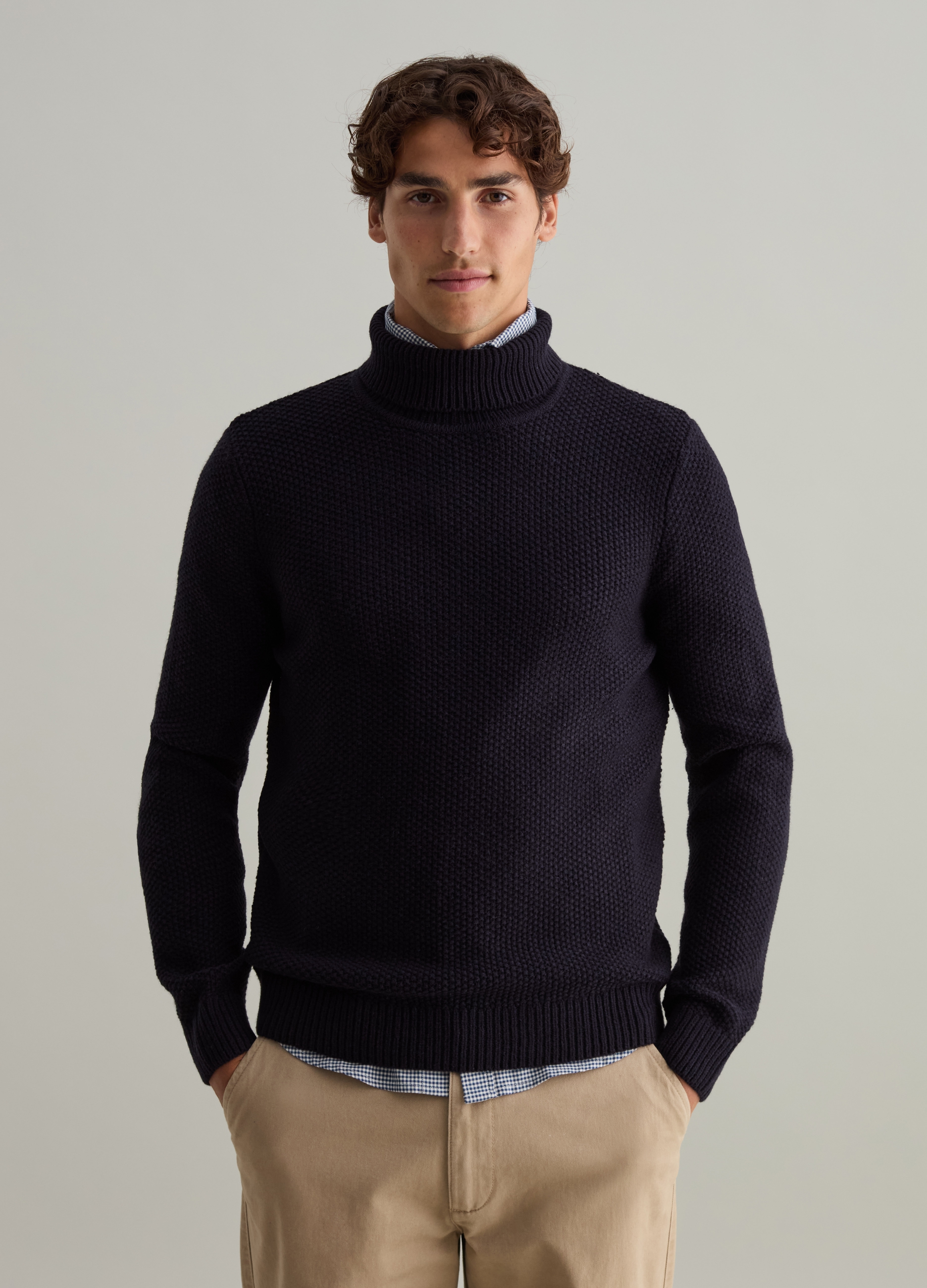 Jersey Tricot De Cuello Alto, Hombre, Azul Noche, Talla: S