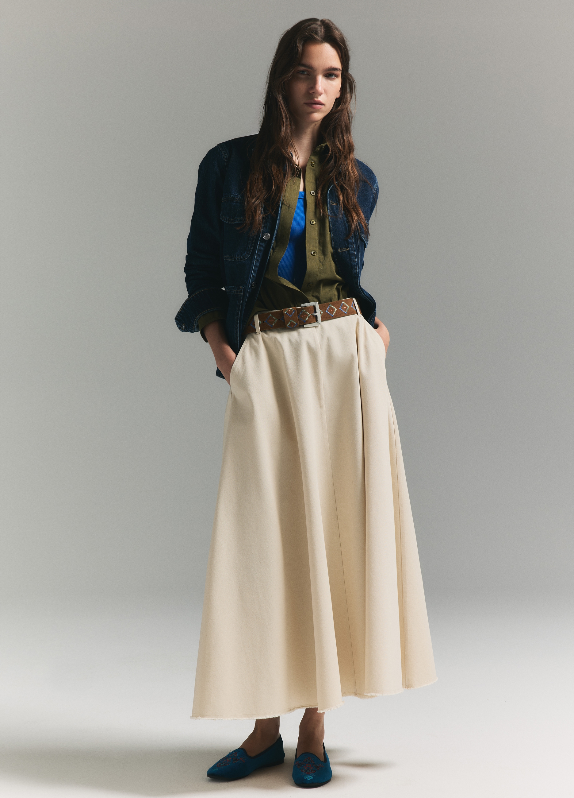 PIOMBO, Gonna In Puro Cotone Beige, Donna, Beige, Taglia: 40