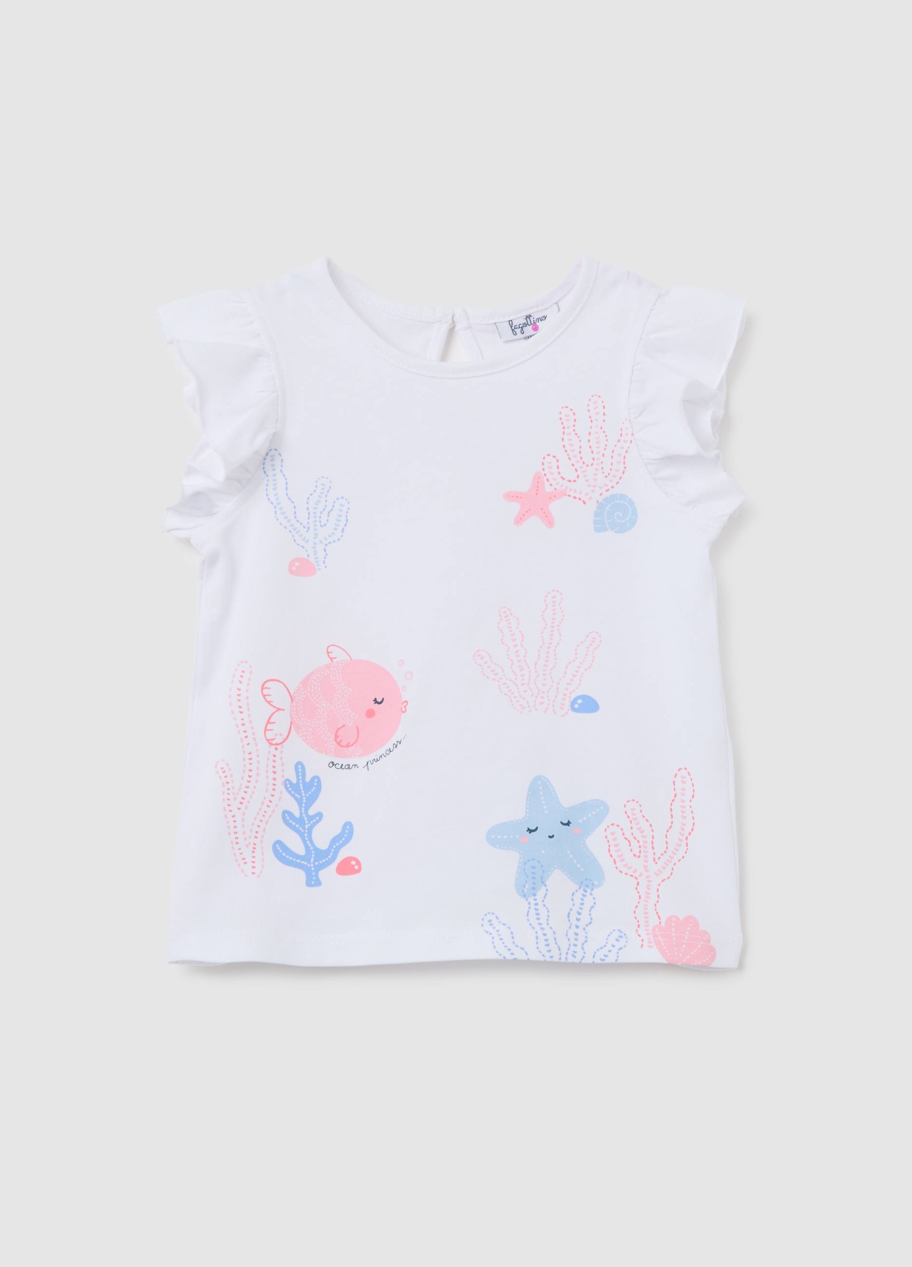 FAGOTTINO, Tank Top Bianco In Cotone Con Stampa E Volant, Bambina, Bianco, Taglia: 9-12
