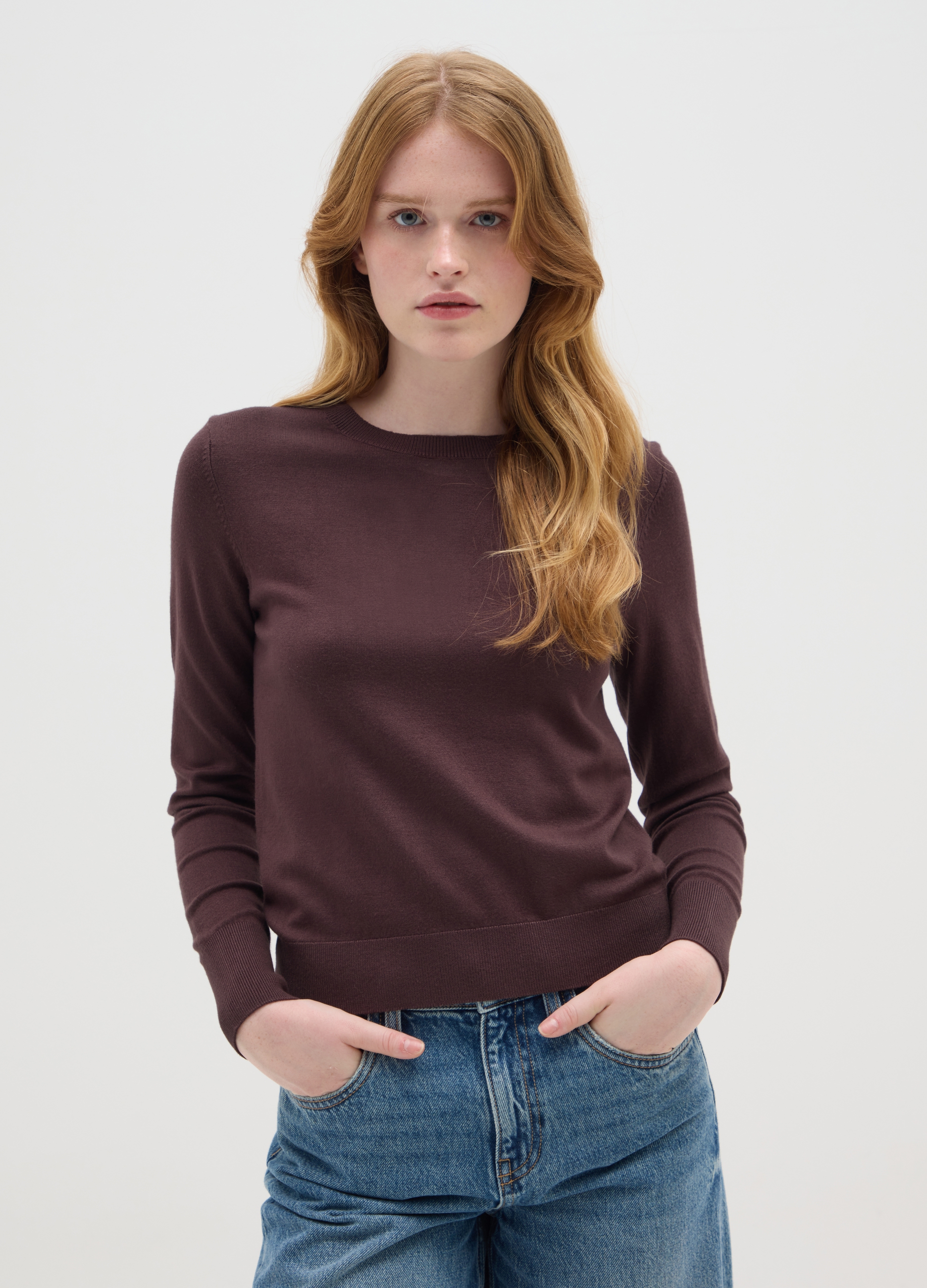 Jersey Azul Con Cuello Redondo, Mujer, Marrón oscuro, Talla: XXL