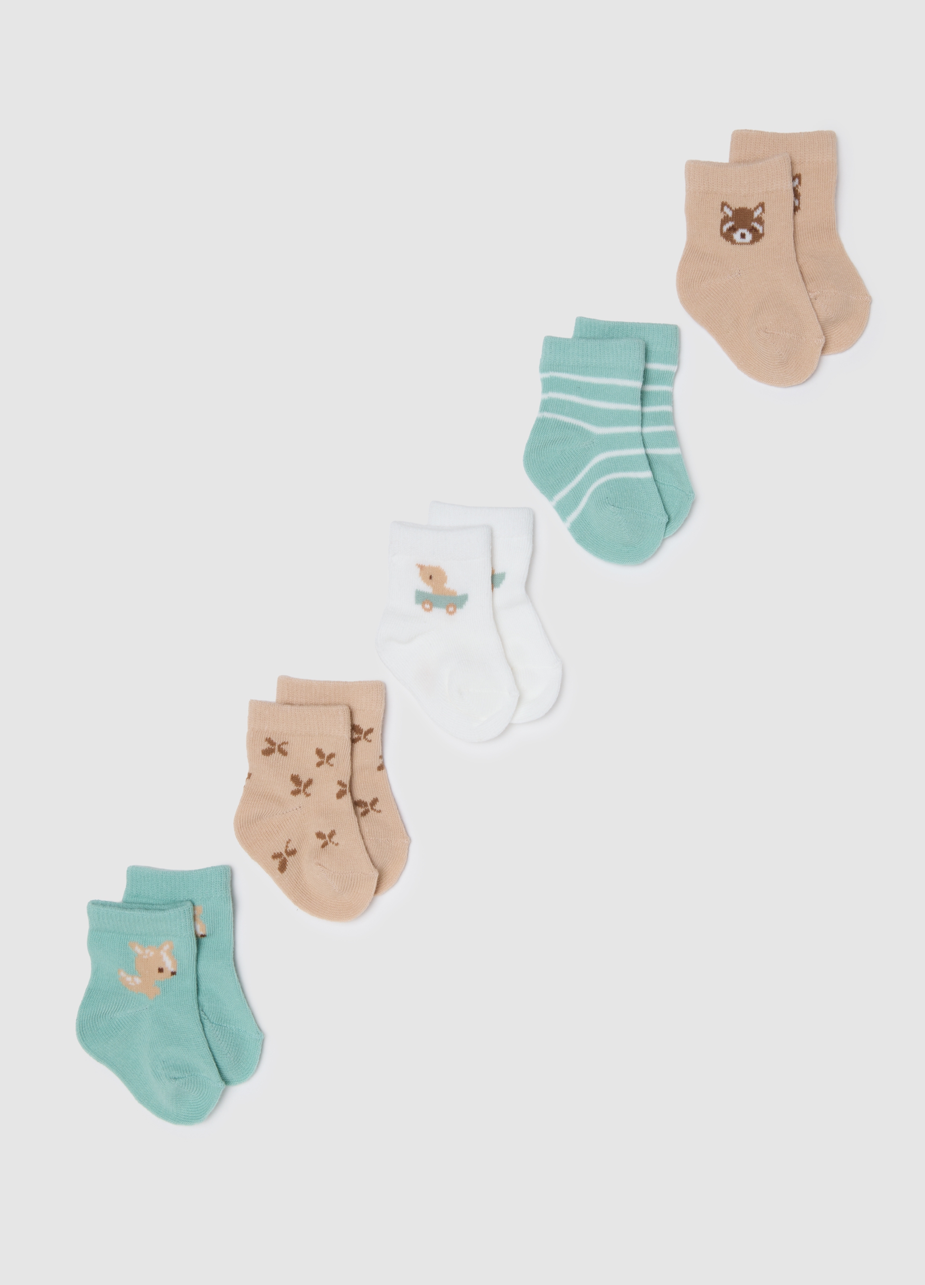 Multipack Di Calze Da Neonato In Misto Cotone Multicolor, Bebé Niño, Beige/Verde, Talla: 6-12