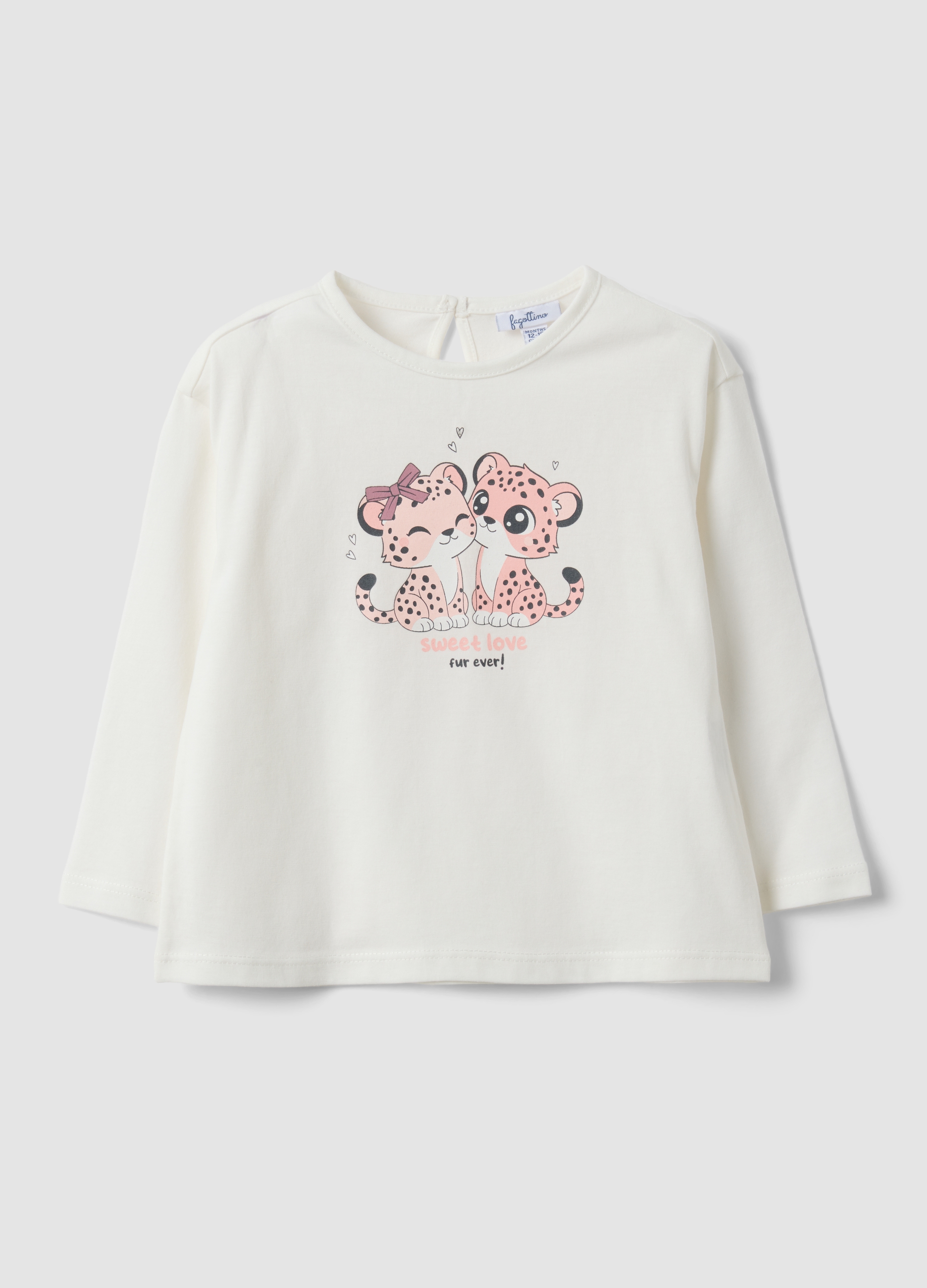 FAGOTTINO, Maglietta Bianca A Maniche Lunghe In Cotone Organico Con Stampa Per Bimba, Bambina, Bianco, Taglia: 30-36