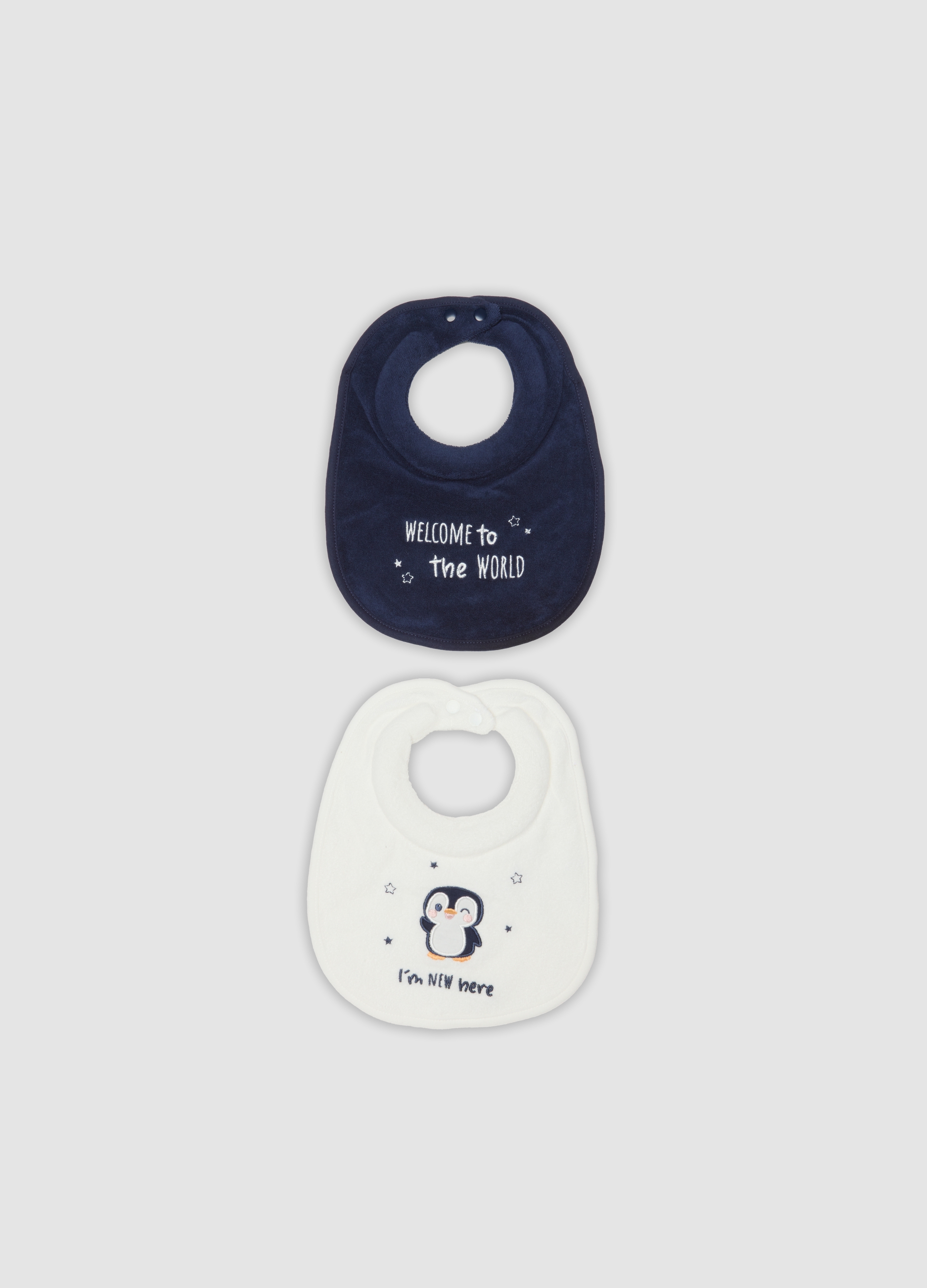 FAGOTTINO, Bipack Di Bavaglini Blu E Bianco In Misto Cotone Organico Con Ricami, Neonata, Multicolor, Taglia: T.U.