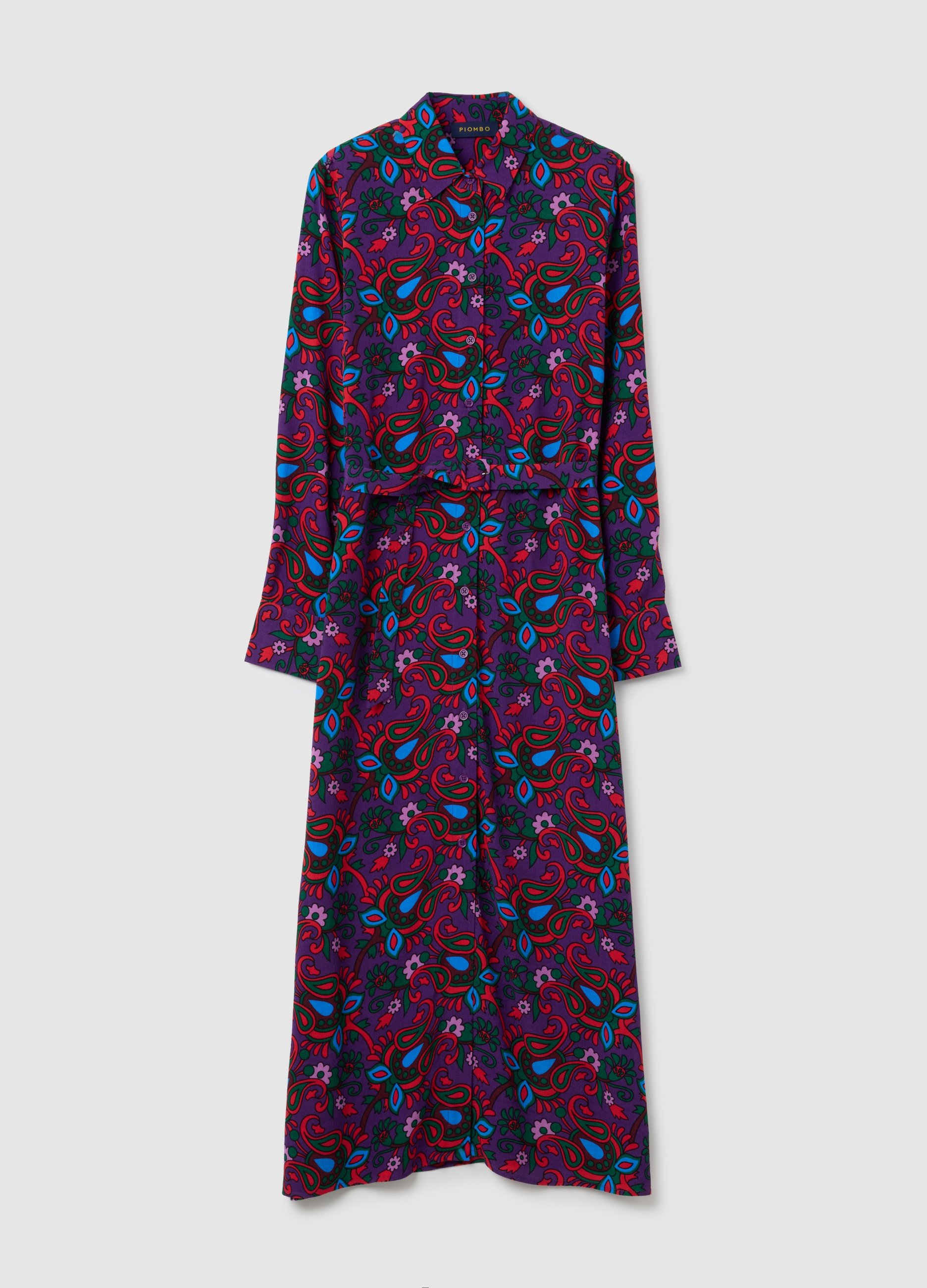 OVS, Multicolor-kleid Mit Langen Ärmeln Und Knöpfen, Frau, Rot/Lila, Größe: 34
