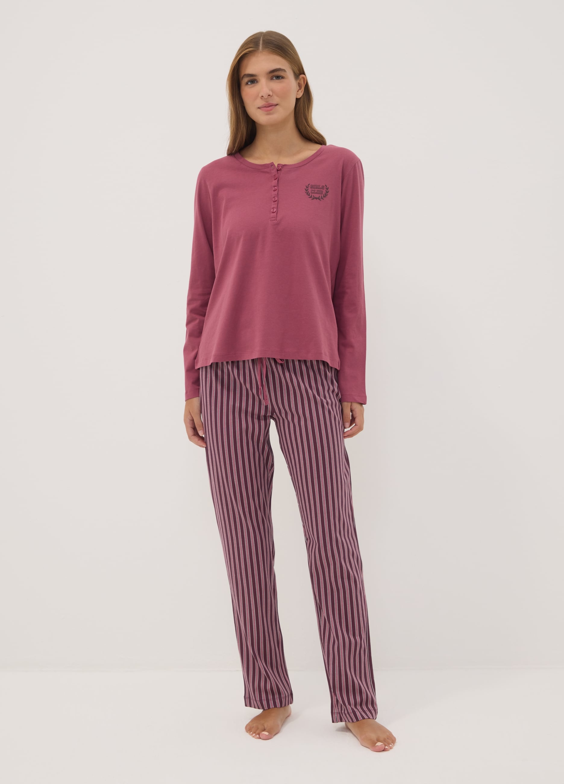 OVS, Pigiama Rosa In Puro Cotone Organico Con Scollo Serafino, Donna, Rosa, Taglia: L