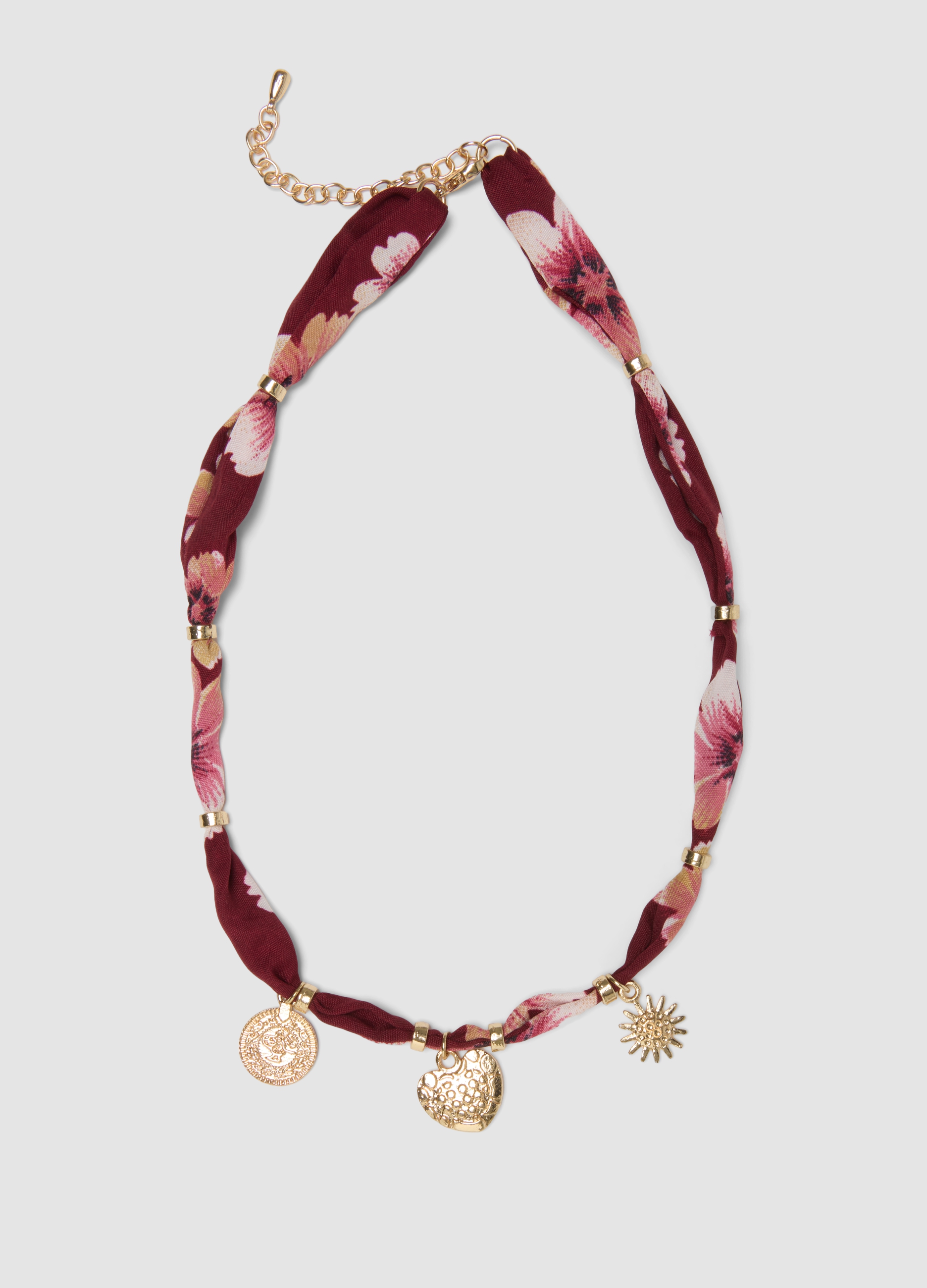 OVS, Collana Rossa Con Stampa Floreale E Ciondoli Dorati, Donna, Rosso, Taglia: ONE SIZE