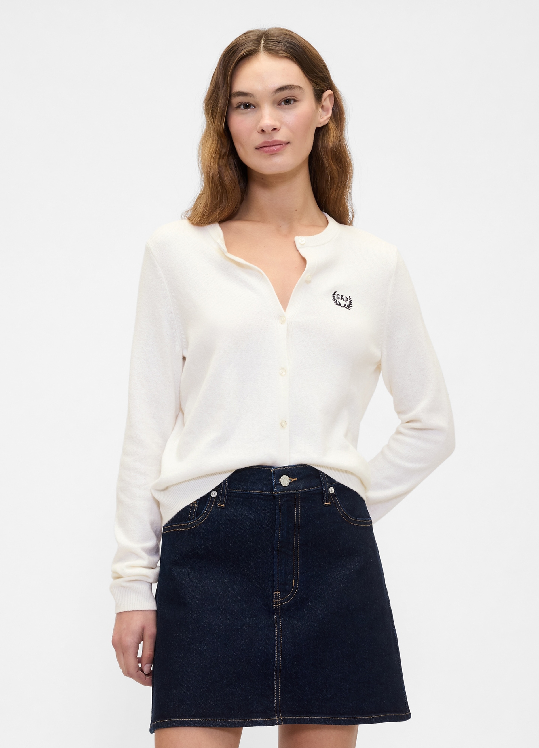 GAP, Cardigan Cashsoft Con Bottoni E Logo Gap, Donna, Bianco, Taglia: L