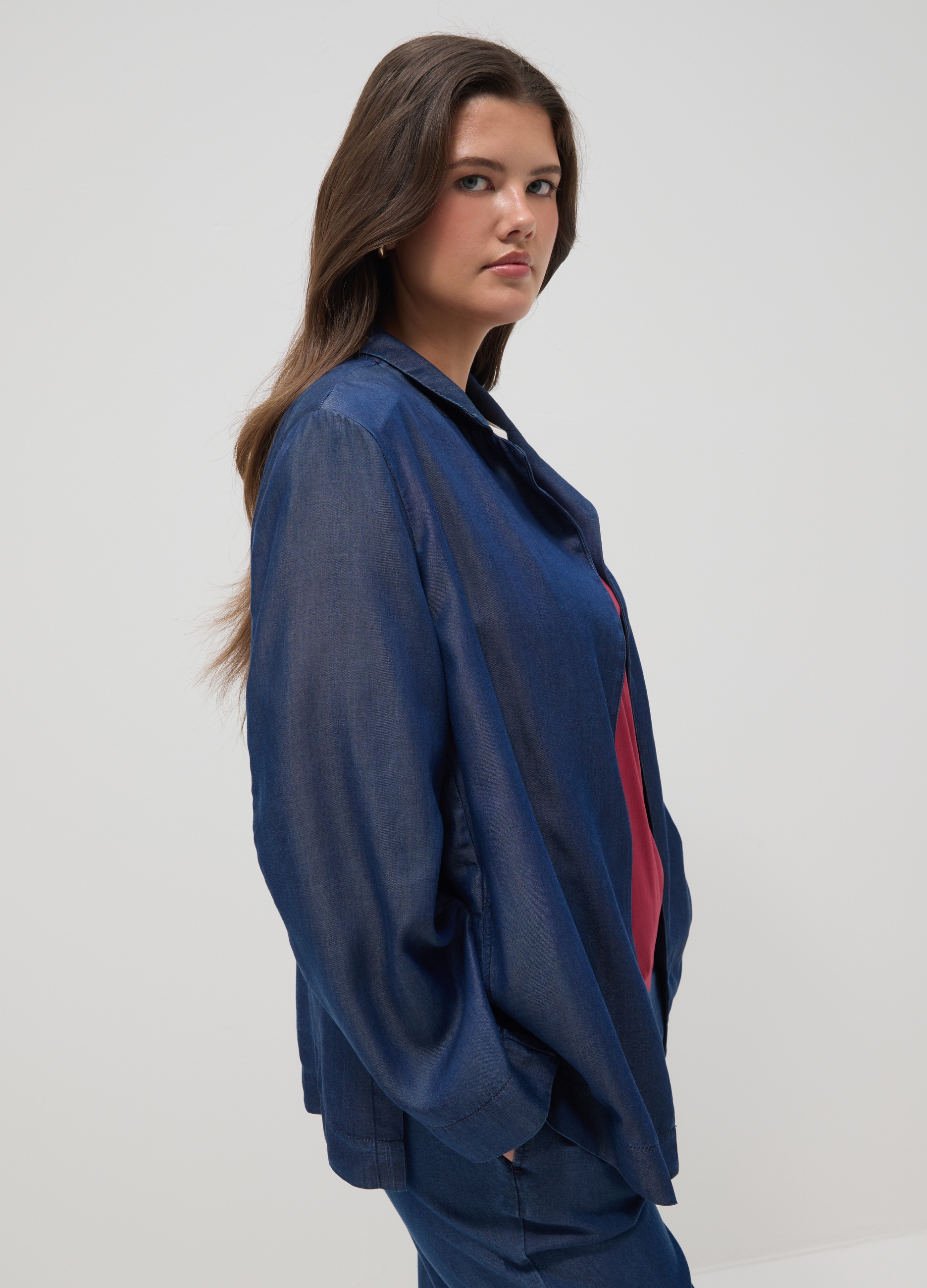 Blazer Azul De Lyocell Corte Regular, Mujer, Azul oscuro, Talla: L