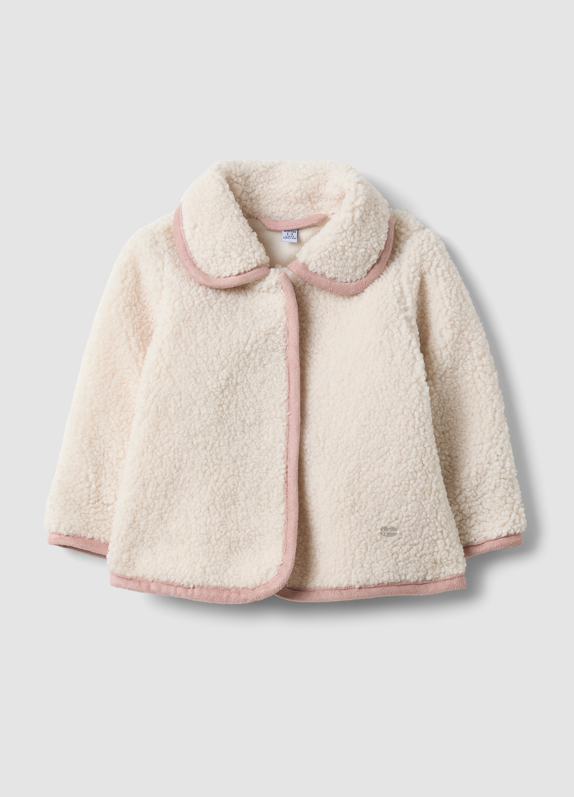 FAGOTTINO, Giacca Effetto Teddy Beige Imbottita Con Colletto E Profili Rosa, Neonata, Beige, Taglia: 3-6
