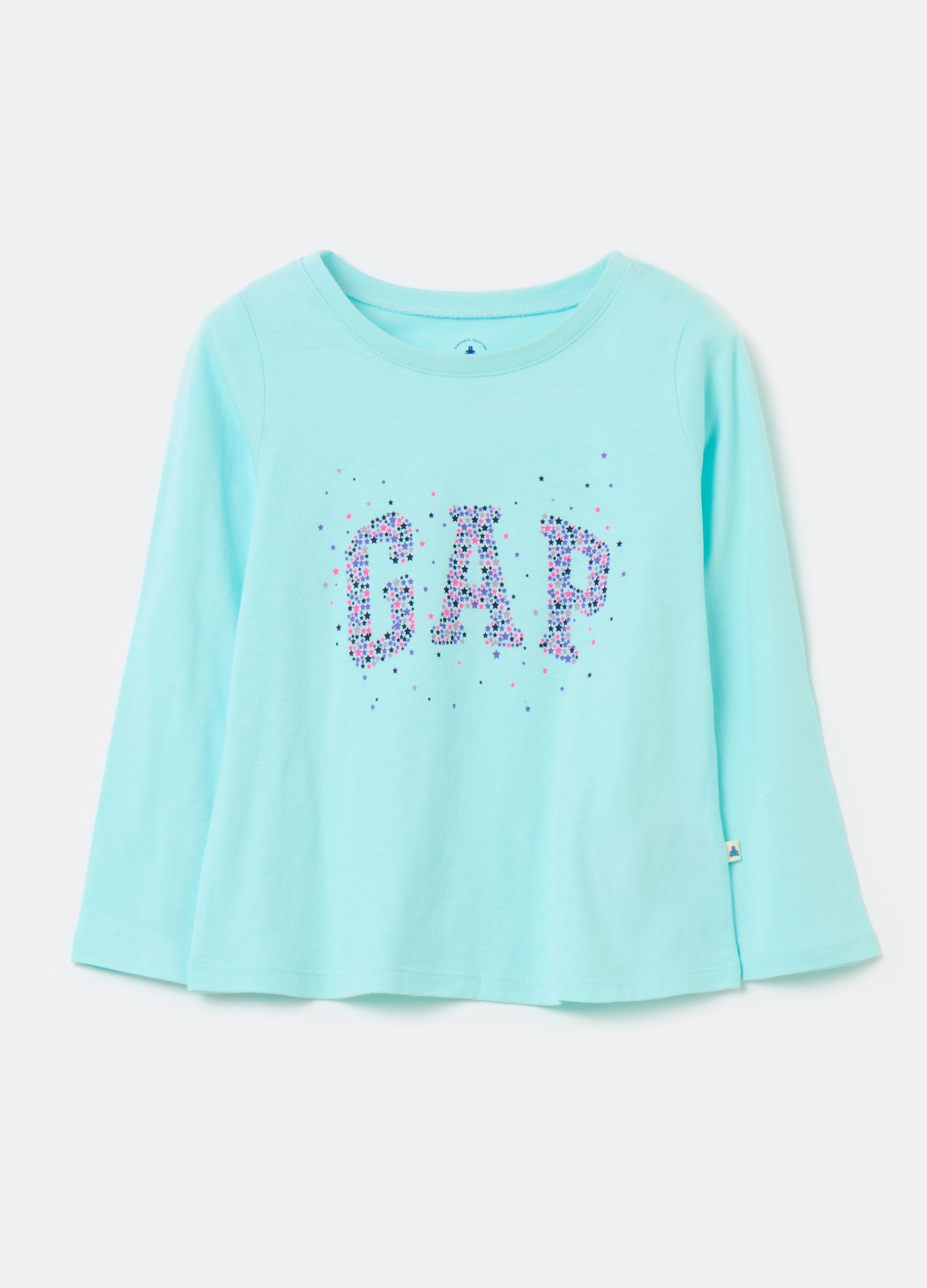 OVS, T-shirt A Maniche Lunghe Stampa Logo Glitter, Unisex, Azzurro, Taglia: 5Y/107-114