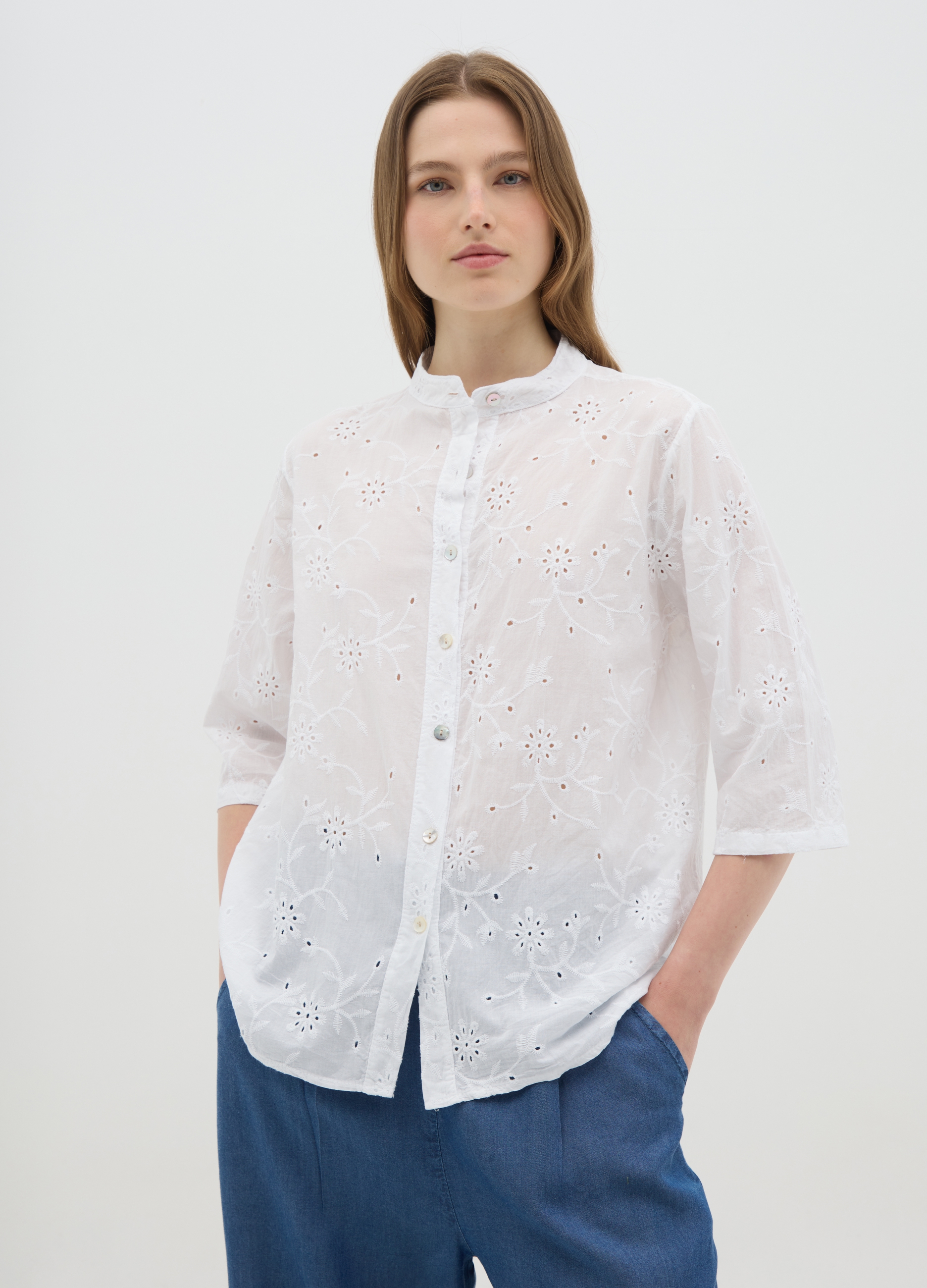 HYBRID, Camicia Da Donna In Puro Cotone Bianca Regular Fit, Bianco, Taglia: S