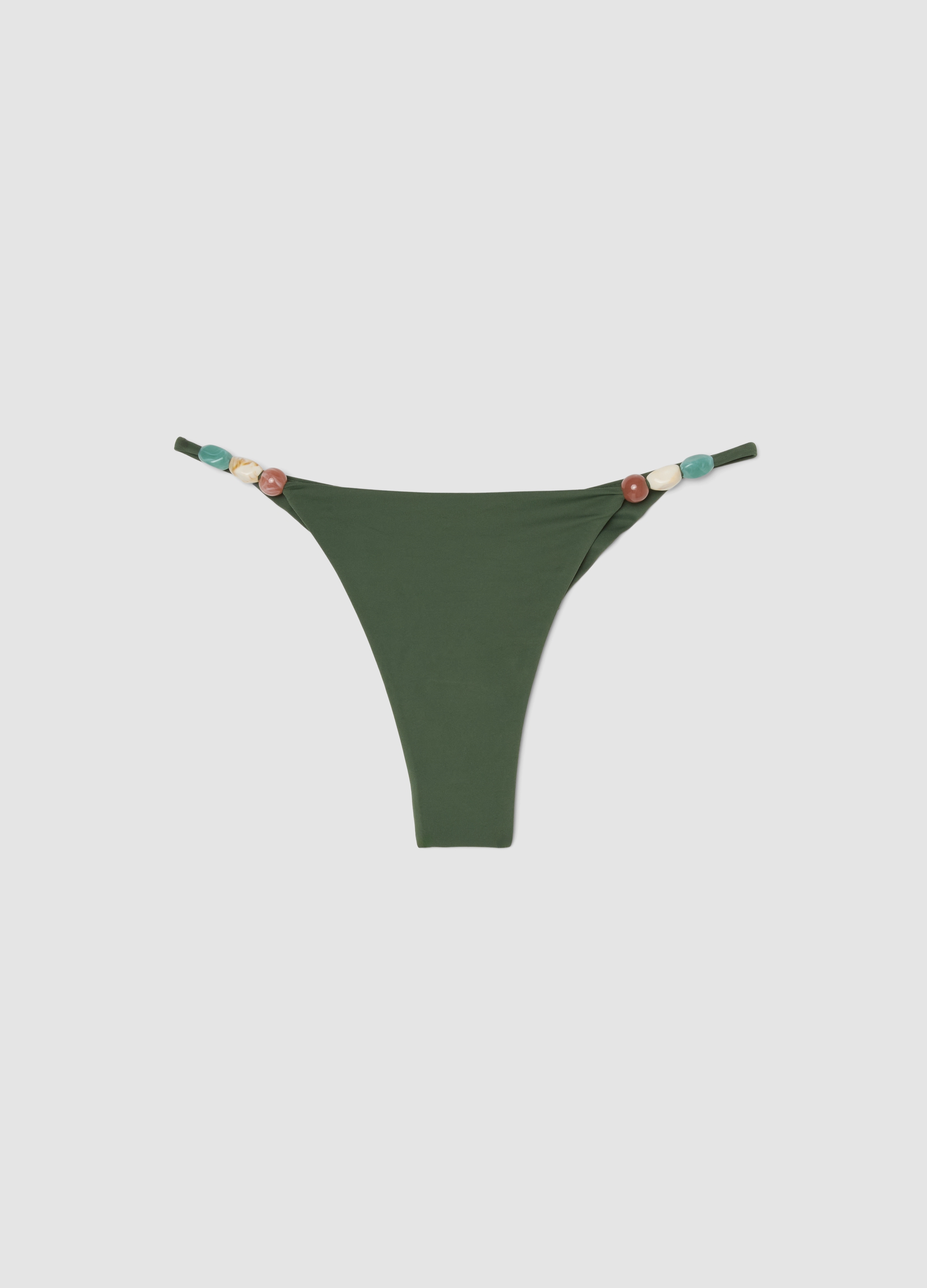 Braguita De Bikini Brasileña Verde En Tejido Elástico Con Piedras Laterales, Mujer, Verde oscuro, Talla: 3