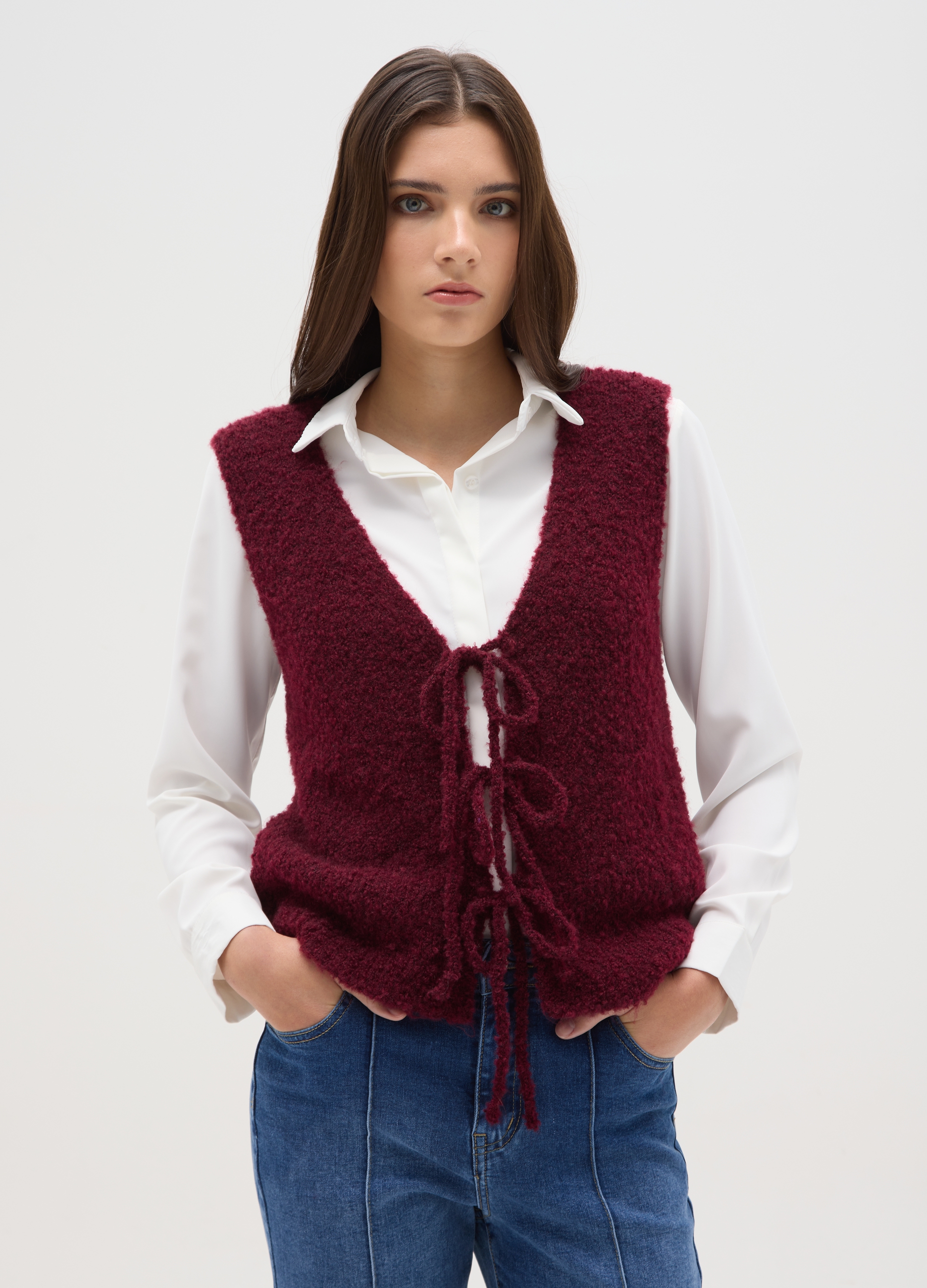HYBRID, Gilet Bordeaux Regular Fit Con Chiusure A Laccio, Donna, Rosso, Taglia: S/M