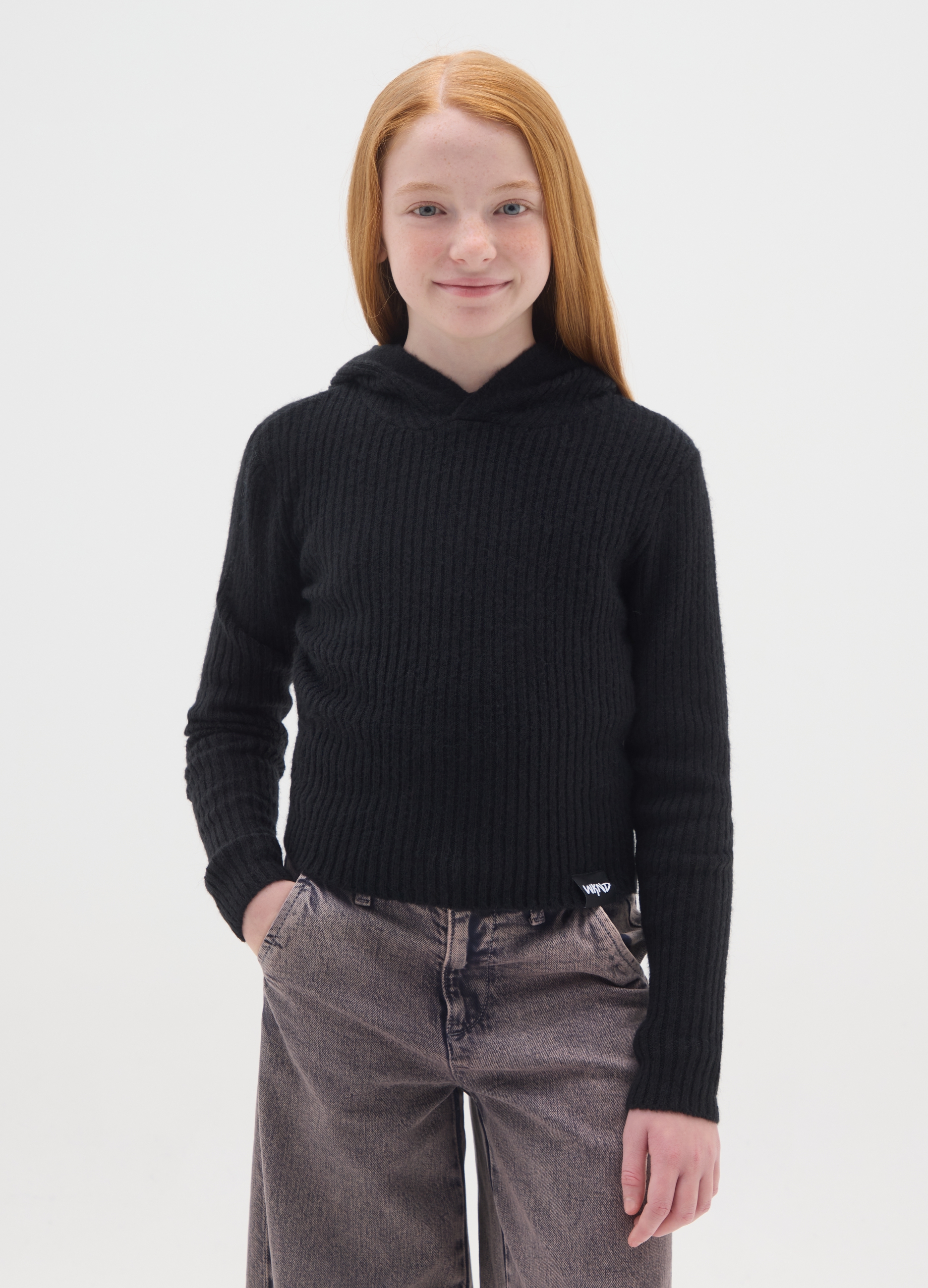 OVS KIDS, Maglione Da Ragazze In Misto Lana Nero Vestibilità Fitted Con Cappuccio, Bambina, Nero, Taglia: 10-11