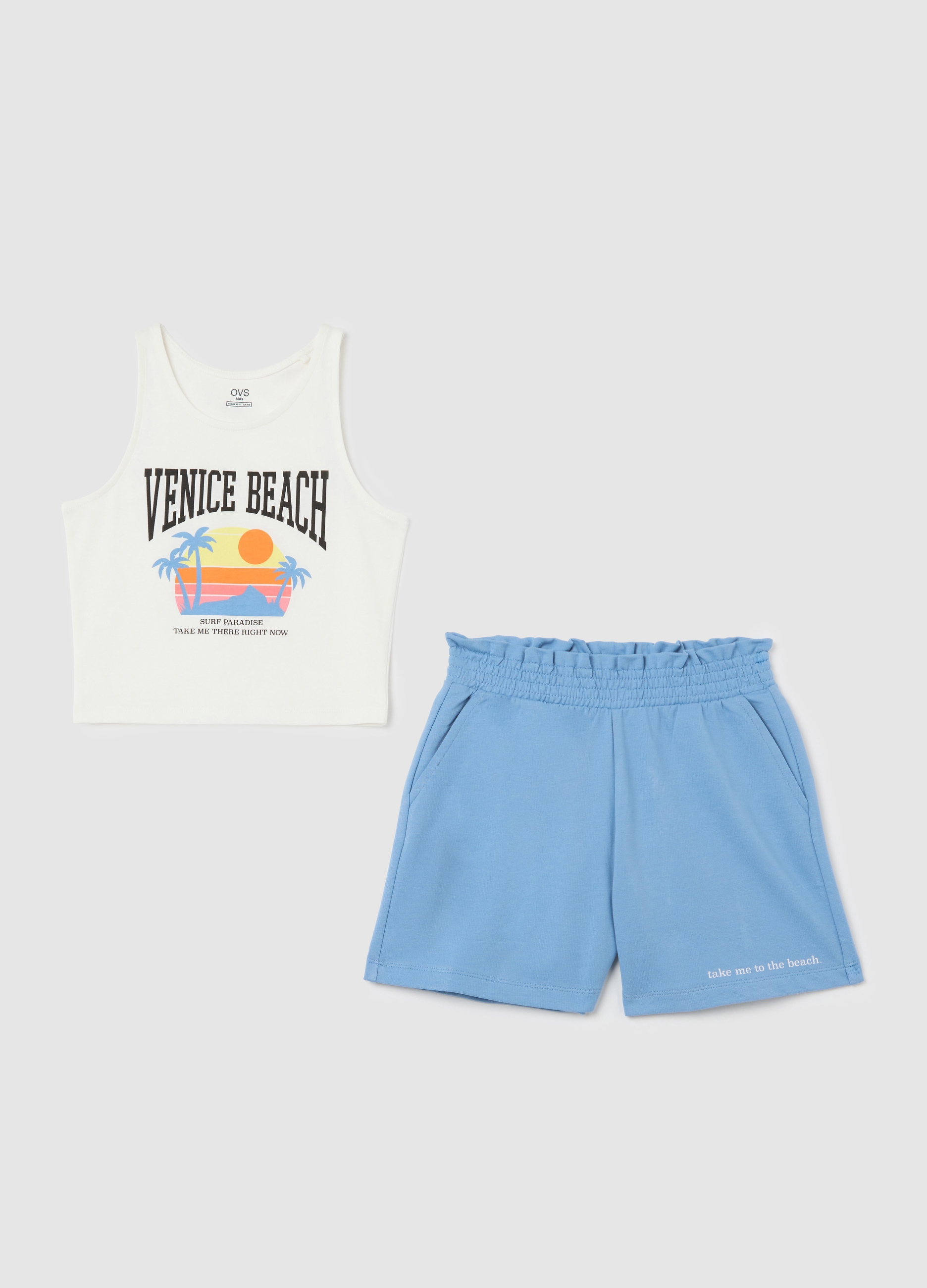 OVS, Completo Jogging Bianco E Azzurro In Cotone Con Stampa, Bambina, Multicolor, Taglia: 10-11