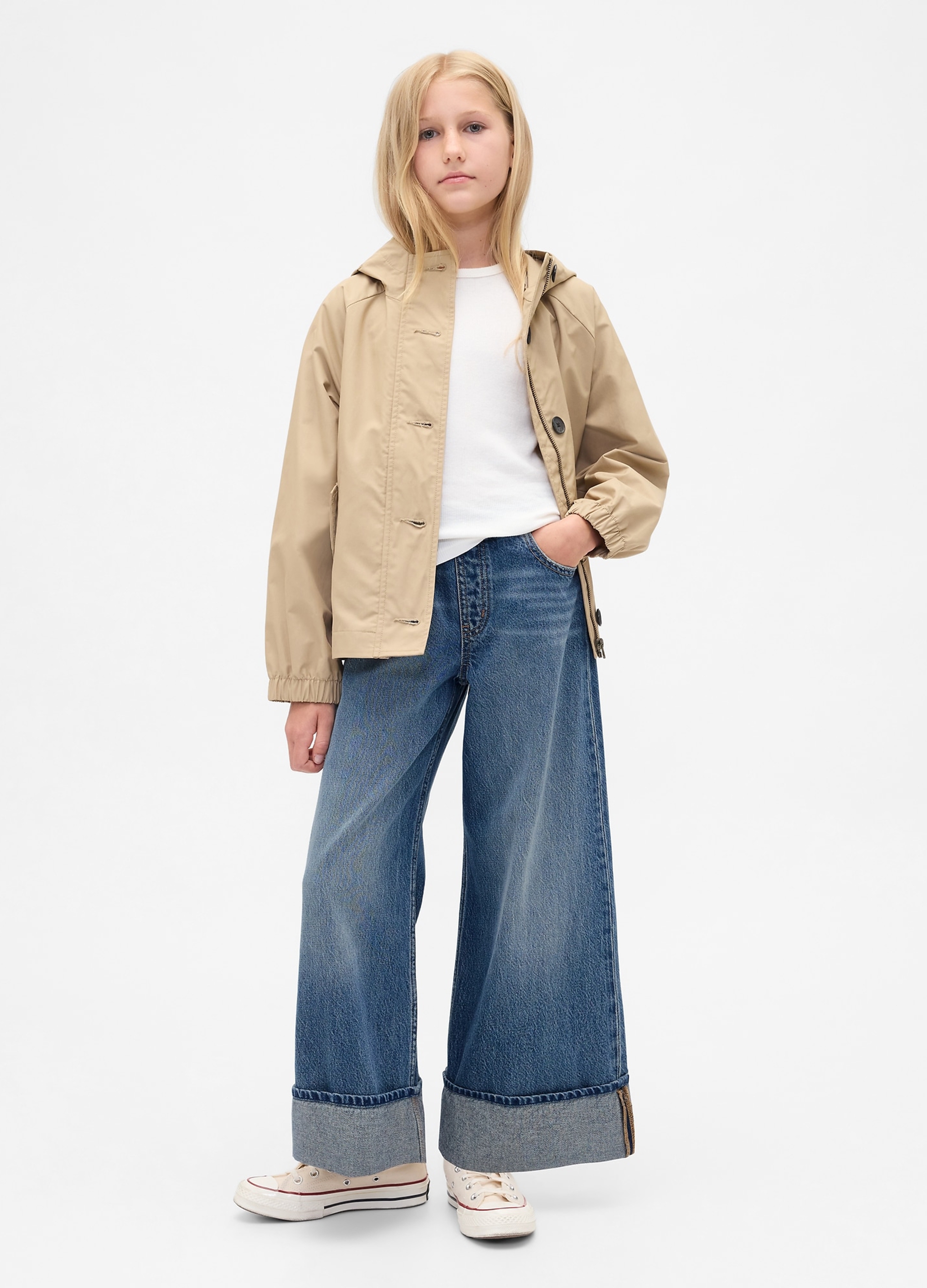 GAP KIDS, Jeans Ampi Con Risvolto, Bambina, Denim, Taglia: S