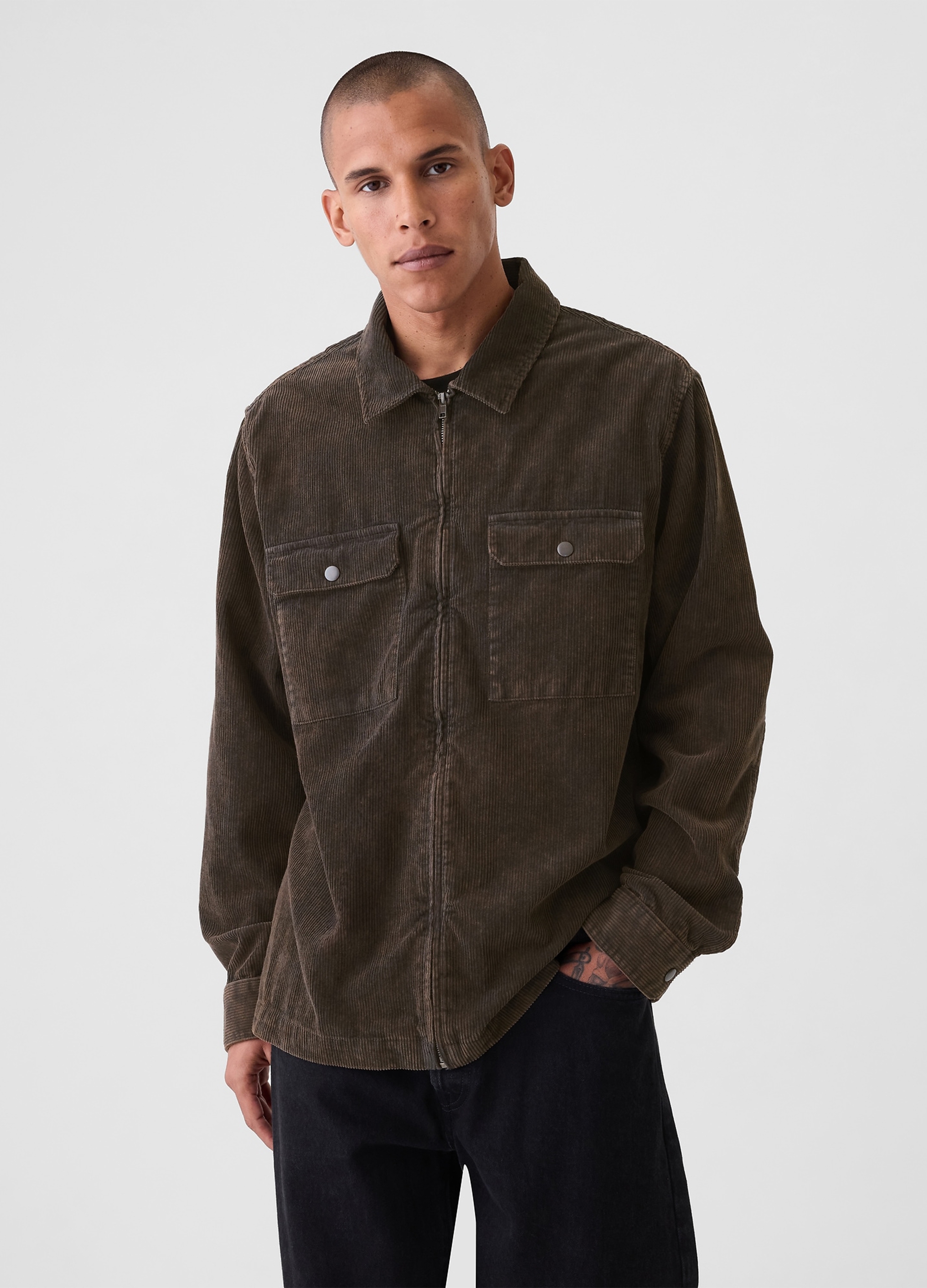 GAP, Shacket Full-zip In Corduroy, Uomo, Marrone, Taglia: M