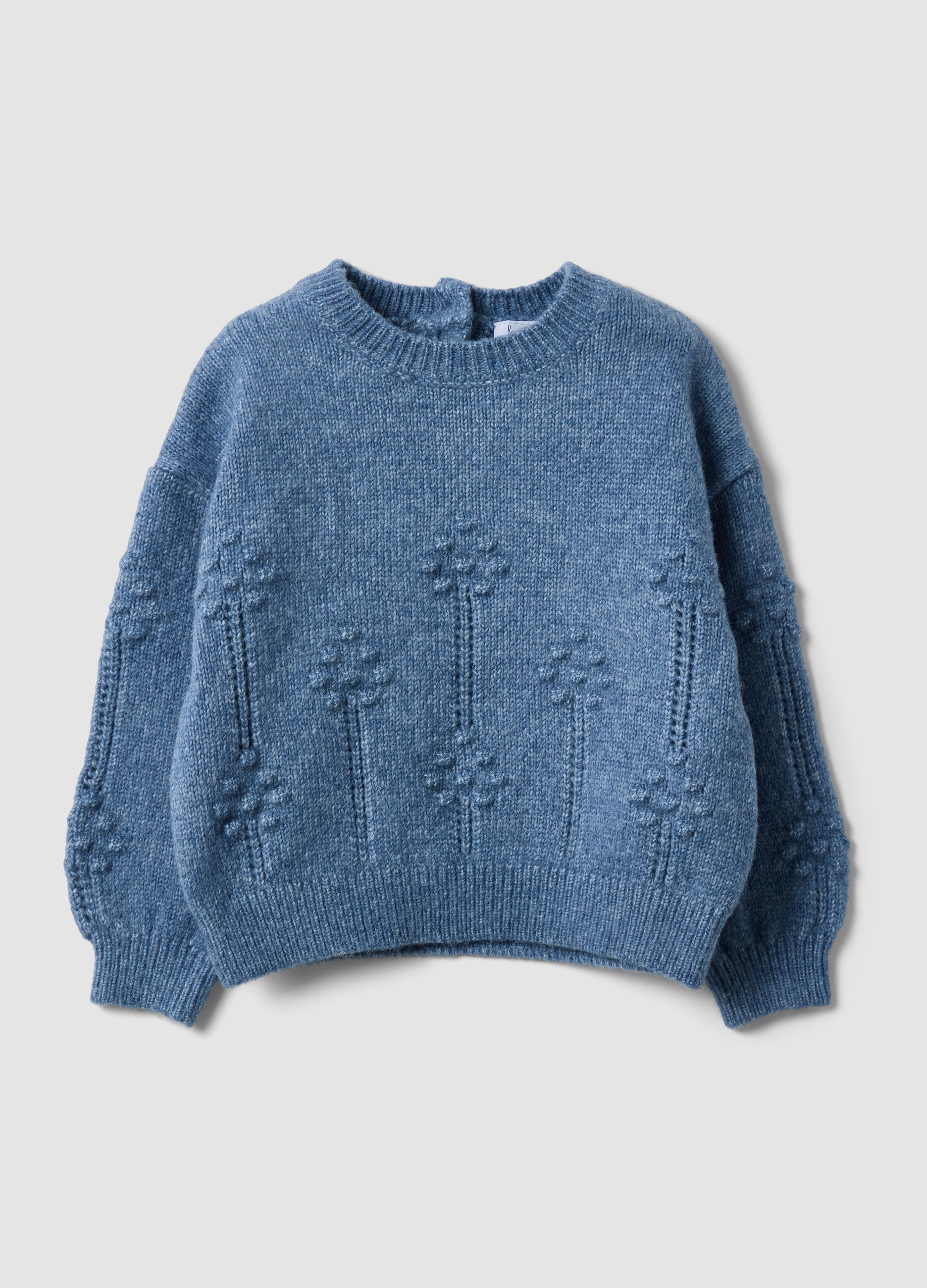 FAGOTTINO, Maglia Blu In Maglia Con Girocollo E Motivo Floreale, Bambina, Blu, Taglia: 30-36