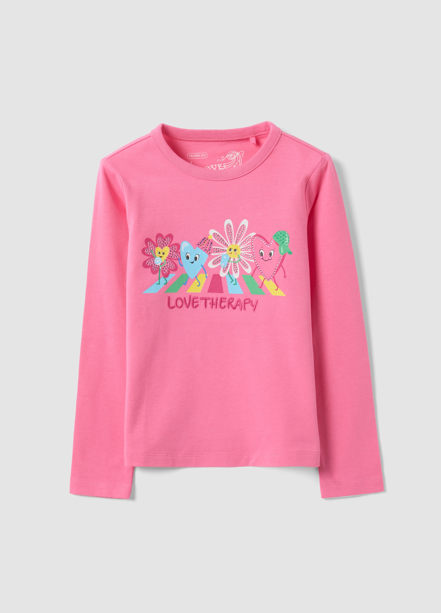 LOVE THERAPY, T-shirt Rosa In Cotone Elasticizzato Con Girocollo E Stampa Per Bambina, Rosa, Taglia: 9-10