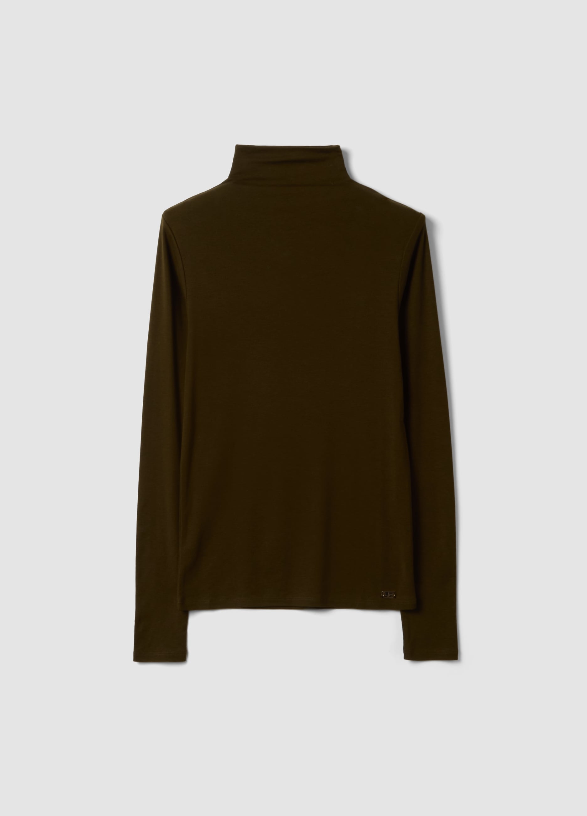 LES COPAINS, T-shirt Marrone In Lyocell E Lana Elasticizzata Con Collo A Lupetto Regular Fit, Donna, Marrone, Taglia: M