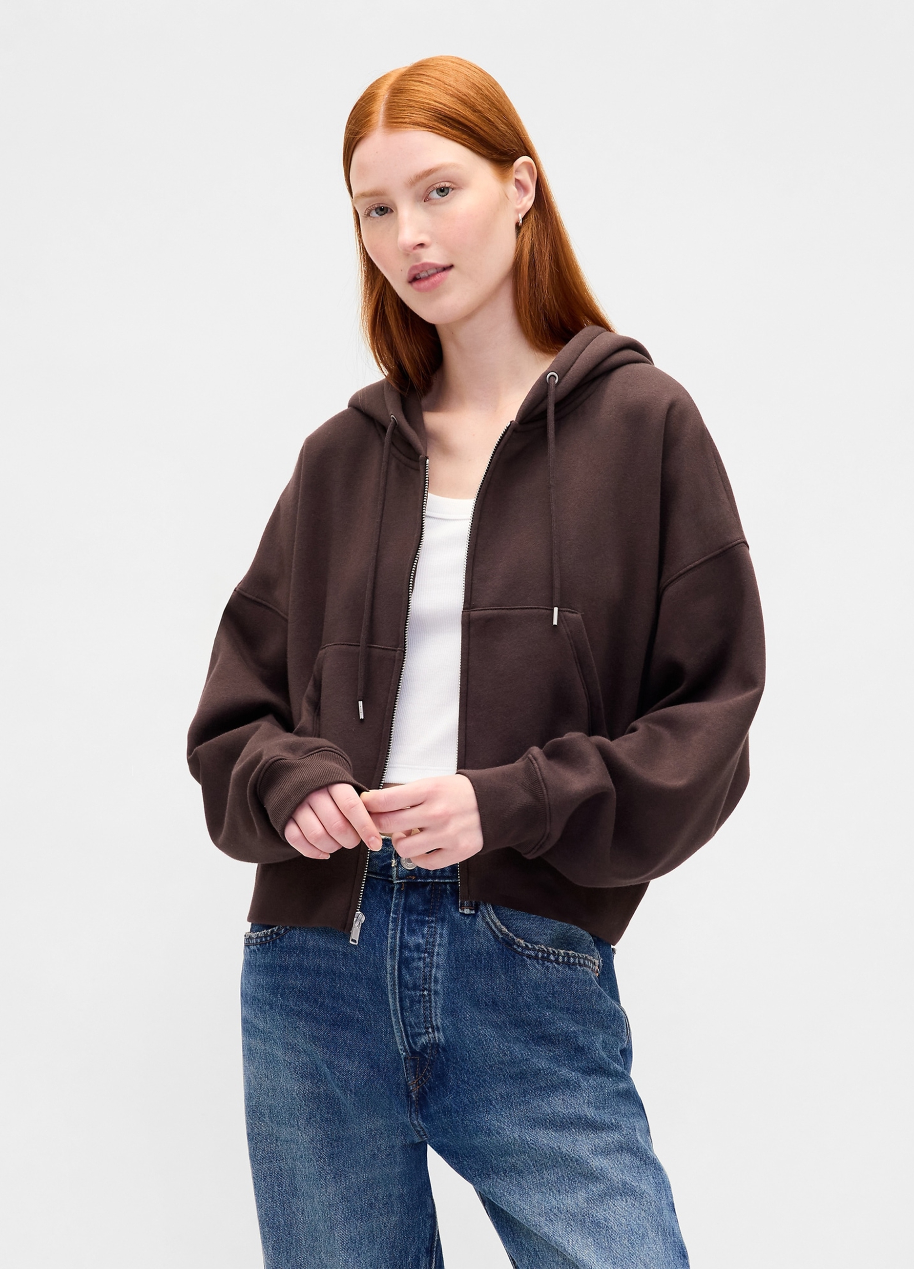 GAP, Felpa Con Cappuccio E Zip, Donna, Marrone, Taglia: L