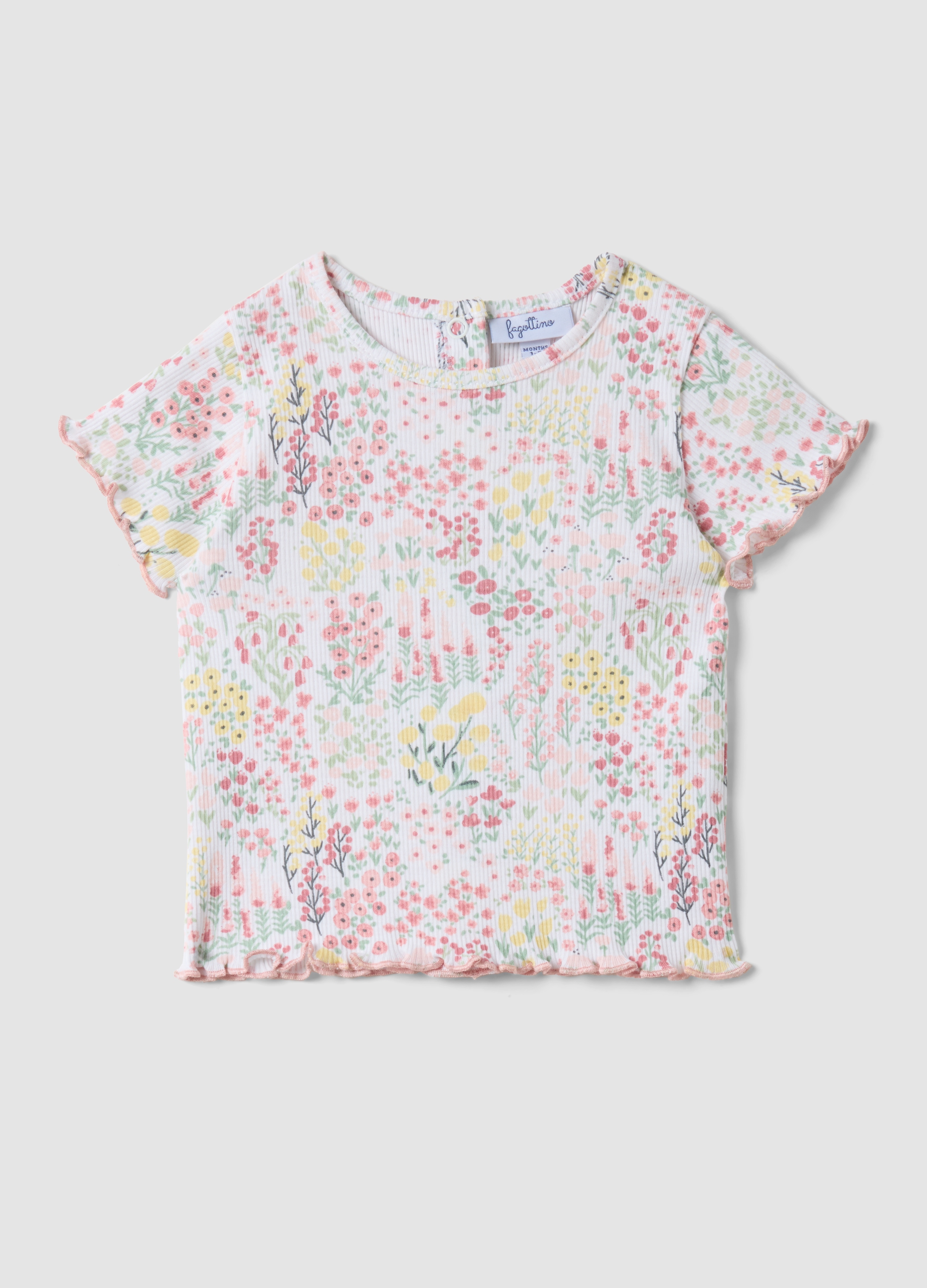 FAGOTTINO, Camiseta Multicolor De Algodón Puro Para Bebé Niña Con Diseño Floral, Bebé Niña, Blanco/rosa, Talla: 3-6