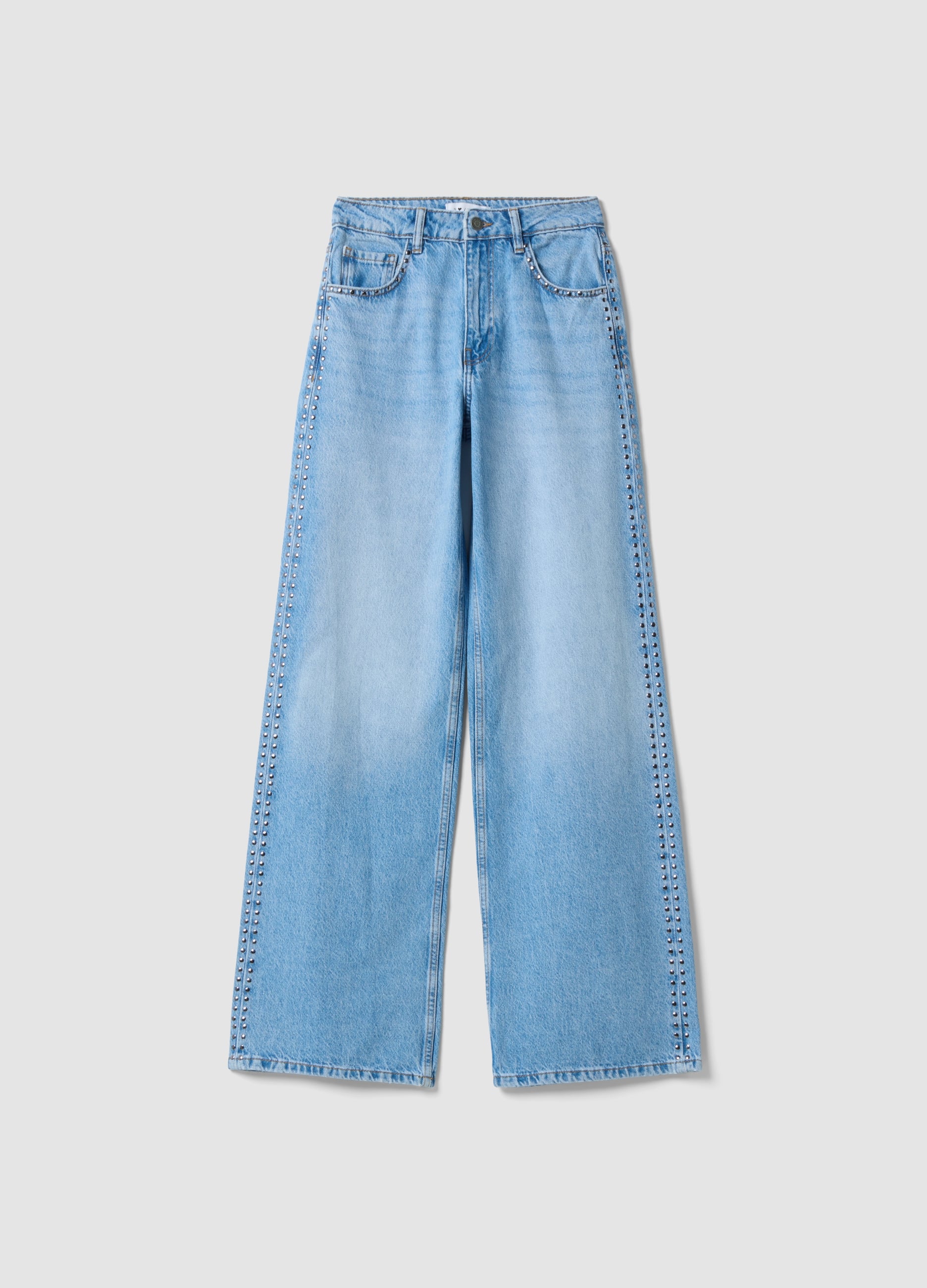 B.ANGEL, Jeans Azzurri Wide Leg In Puro Cotone, Donna, Azzurro, Taglia: 42