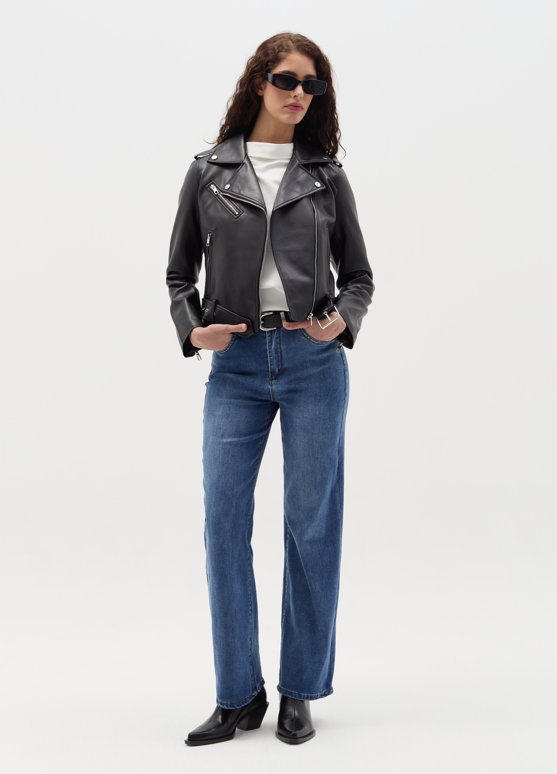 HYBRID, Giacca Chiodo Con Zip, Donna, Nero, Taglia: XS