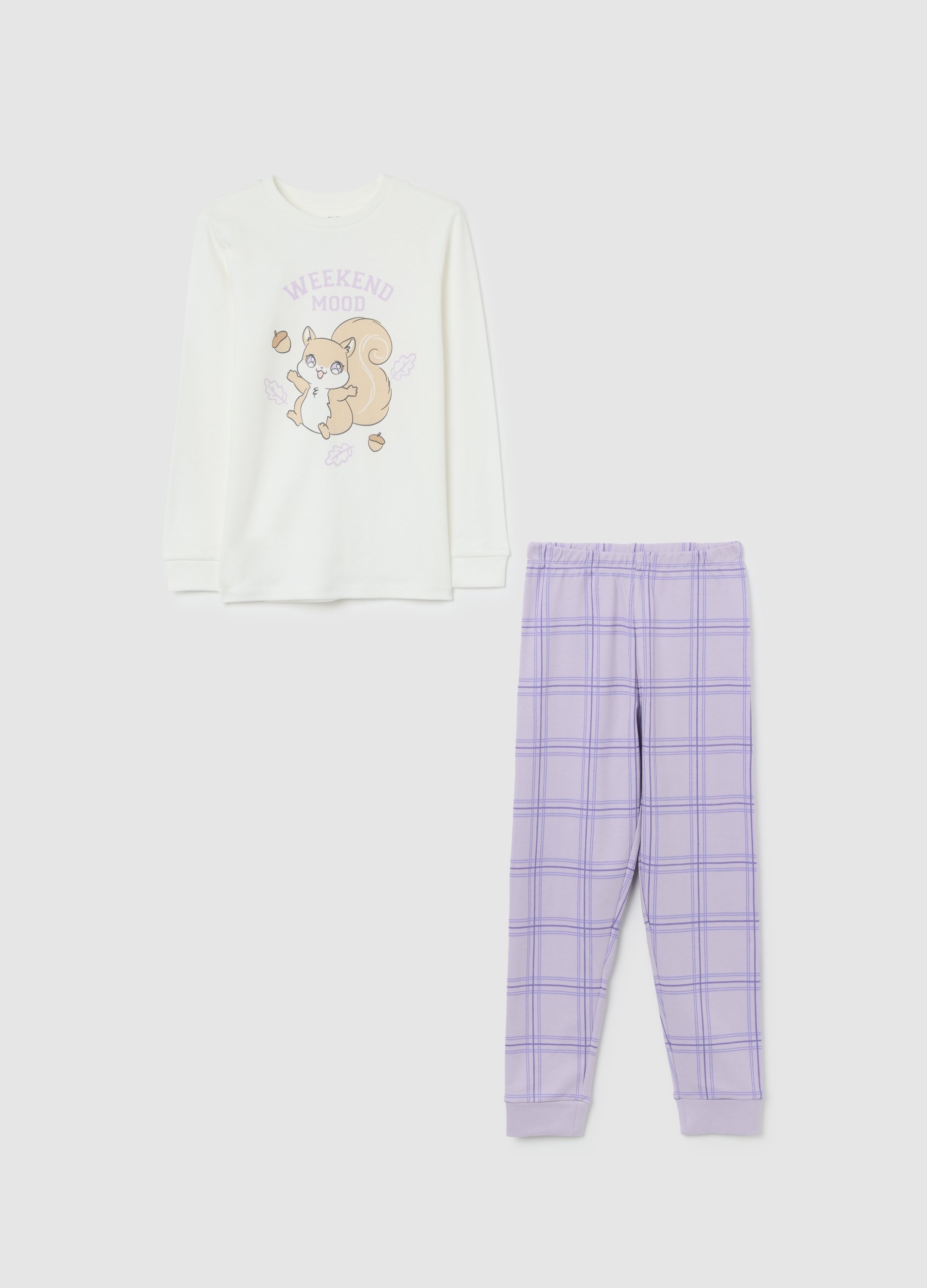 Pijama De Niña De Algodón Puro Multicolor Con Estampado, Niña, Blanco/morado, Talla: 4-5