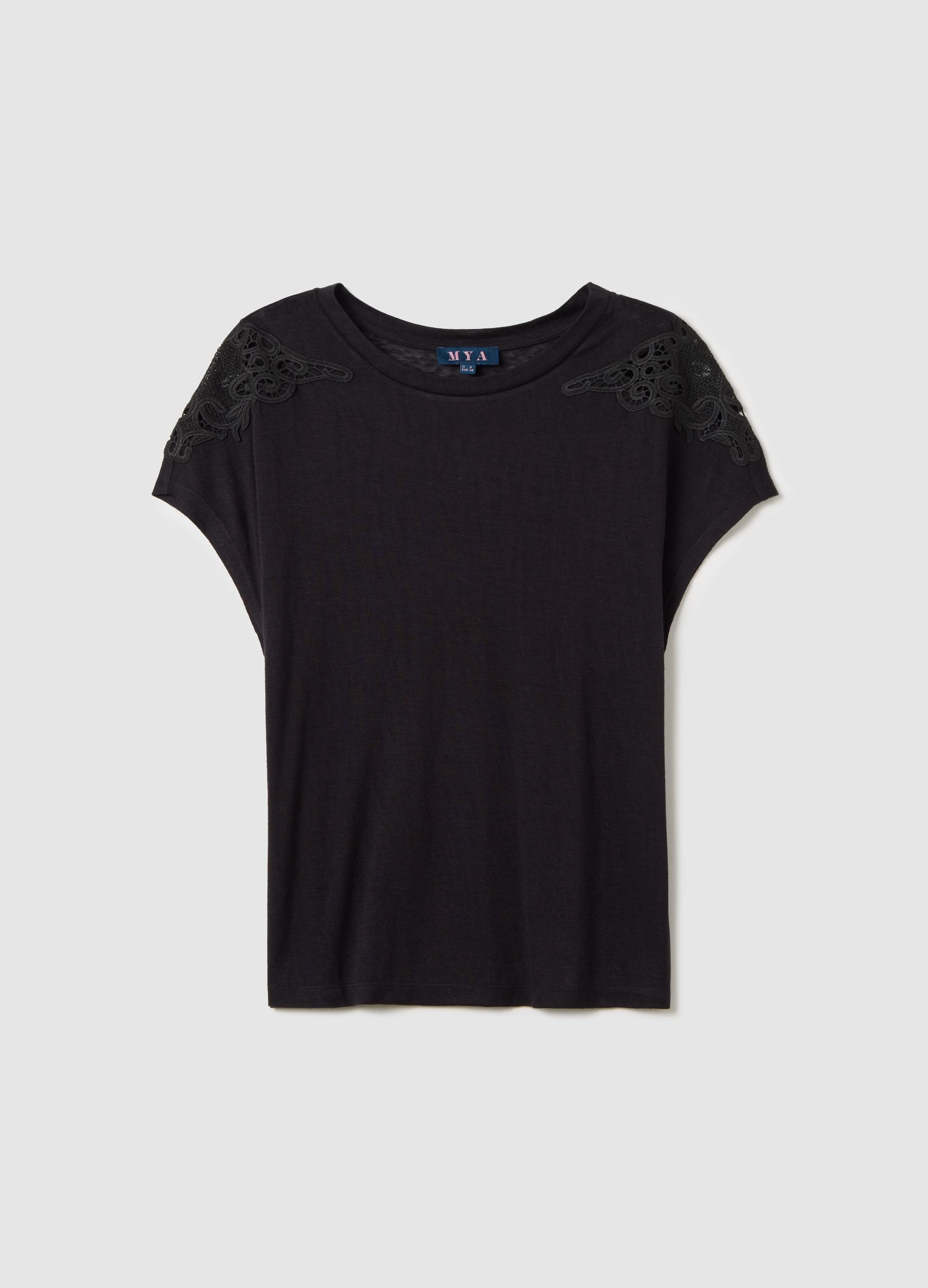OVS, T-shirt Nera Con Dettagli In Pizzo Curvy, Donna, Nero, Taglia: S