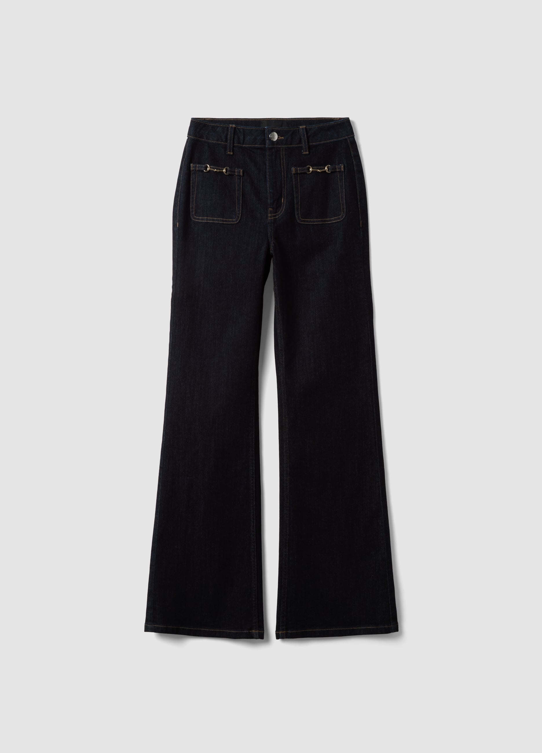 LES COPAINS, Jeans Blu In Cotone Elasticizzato Flare, Donna, Nero, Taglia: 38