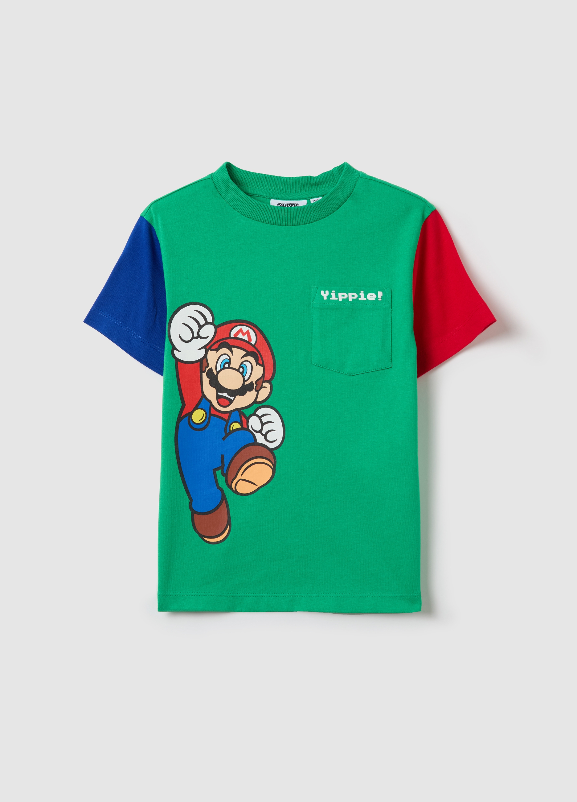 OVS, T-shirt In Cotone Color Block Stampa Super Mario™, Bambino, Multicolor, Taglia: 4-5