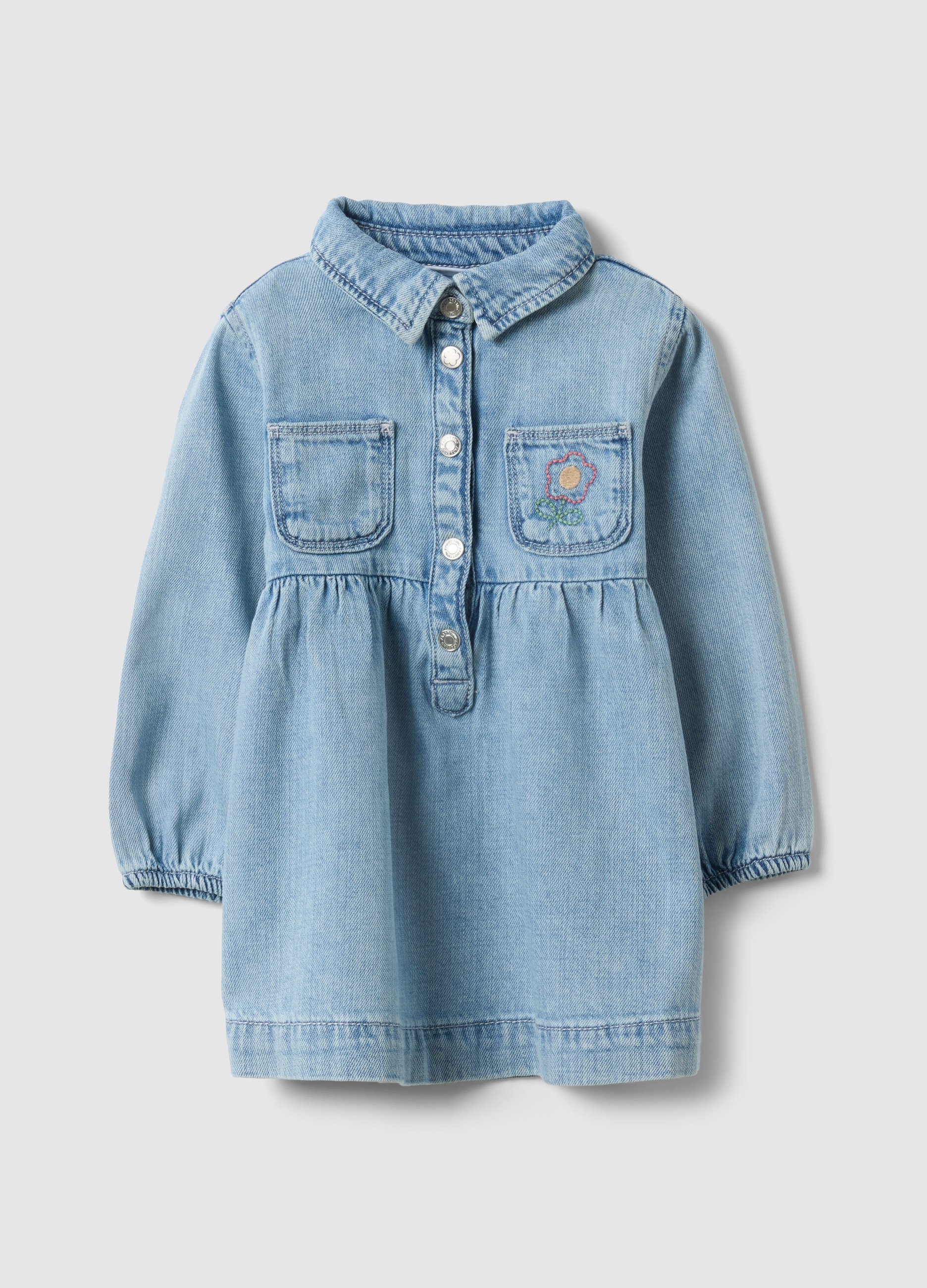 FAGOTTINO, Vestito In Misto Cotone Azzurro Da Bimba Regular Fit Con Colletto, Niña, Azul claro, Talla: 18-24