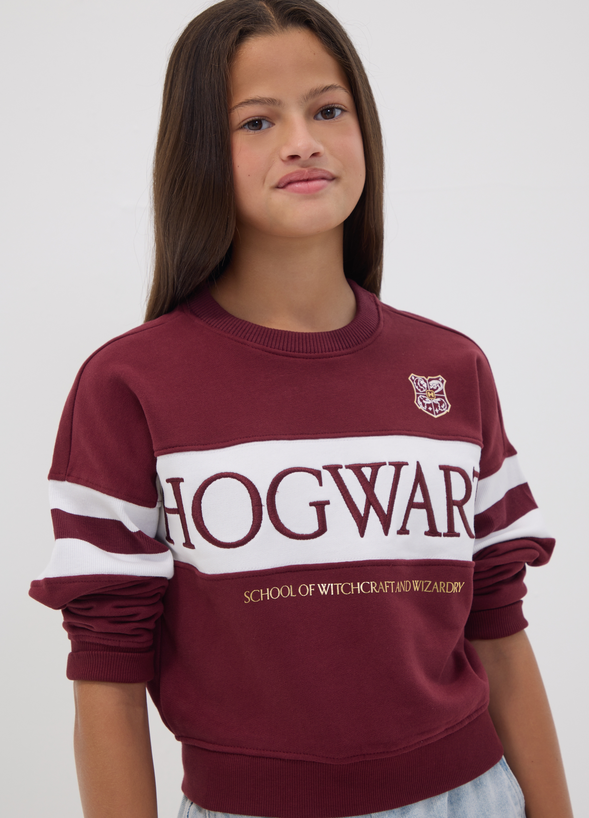 WARNER BROS, Felpa Rossa In Cotone Elasticizzato Con Collo A Costine A Tema Harry Potter, Bambina, Rosso, Taglia: 13-14