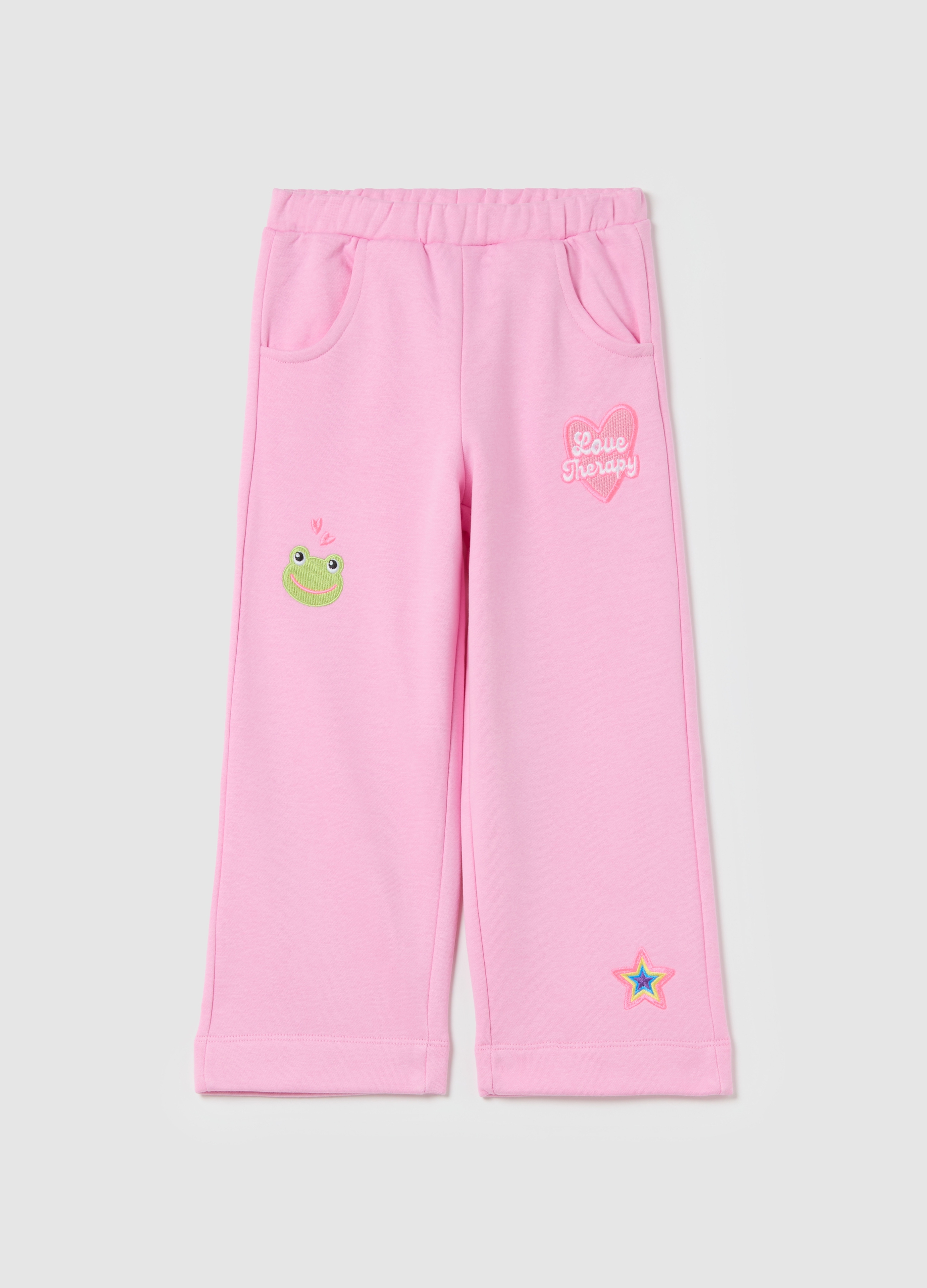 LOVE THERAPY, Joggers De Pernera Ancha Con Parches, Niña, Rosa pastel, Talla: 5-6