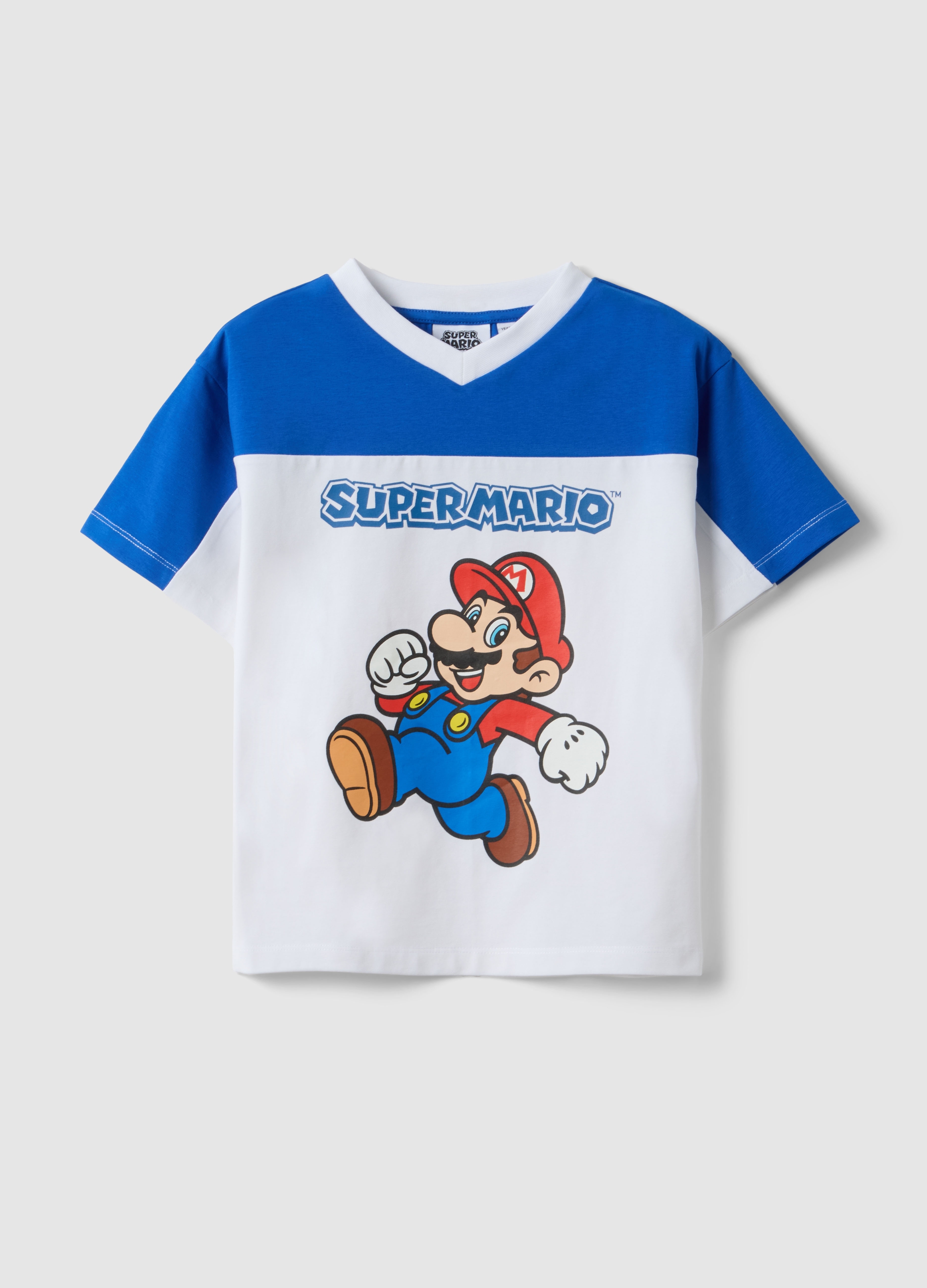 NINTENDO, Camiseta Infantil Multicolor De Algodón Elástico Con Ajuste Regular, Niño, Blanco/azul, Talla: 6-7