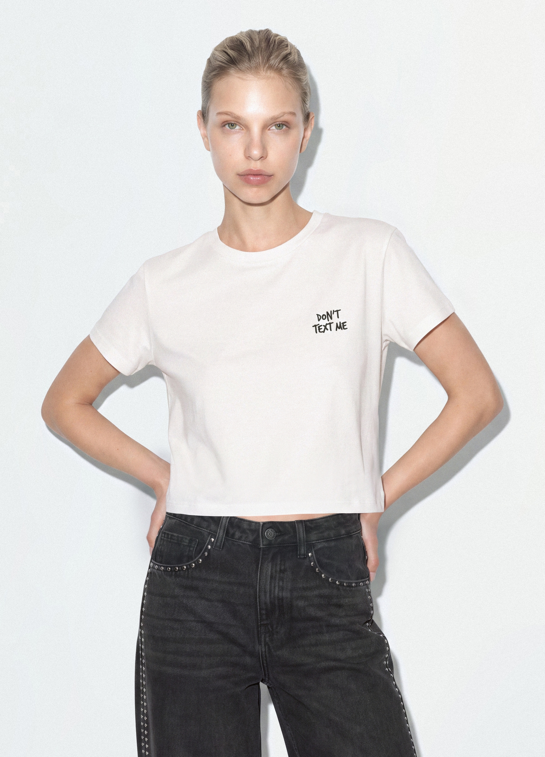 B.ANGEL, T-shirt Crop Bianca In Puro Cotone Con Stampa Grafica Regular Fit, Donna, Bianco, Taglia: M